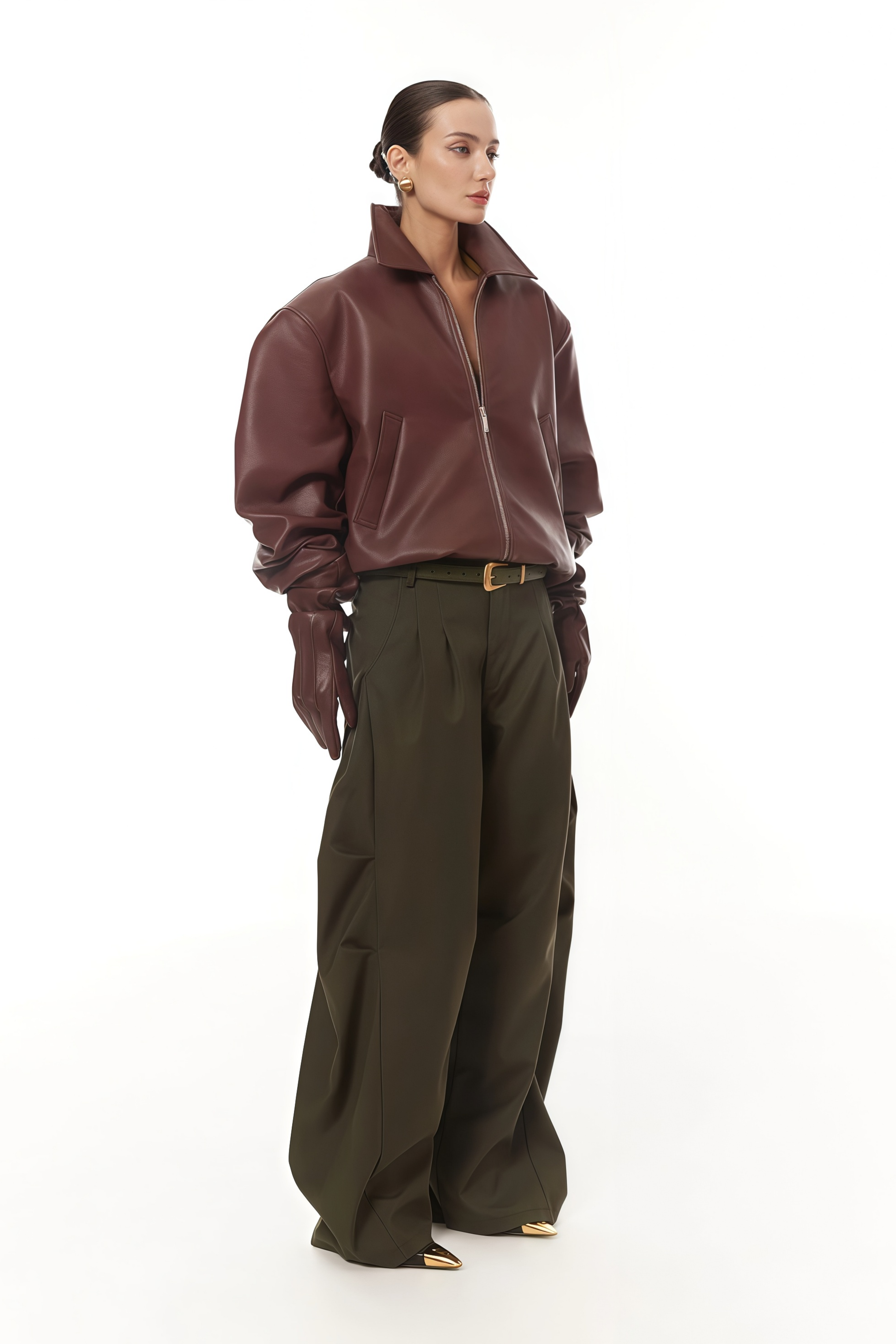 Harbor Burgundy Pebbled Leather Bomber Jacket