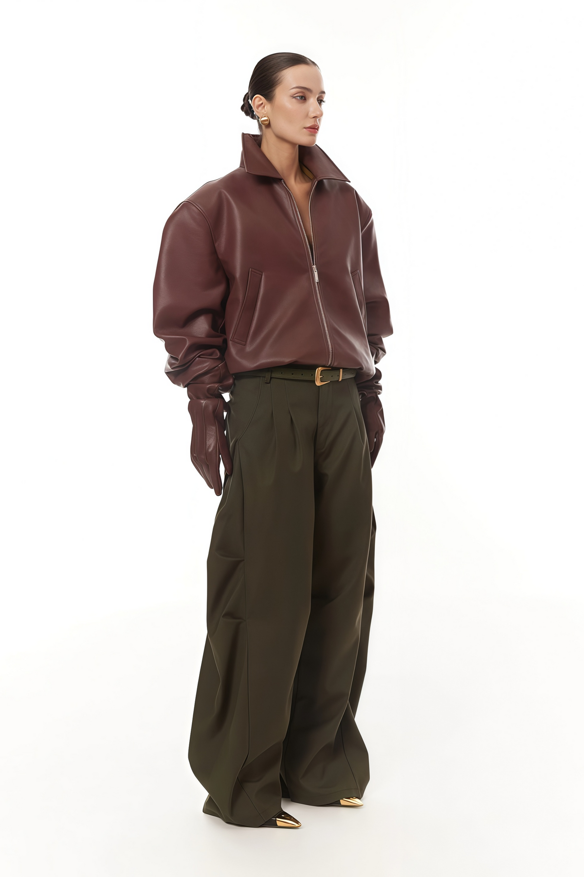 Harbor Burgundy Pebbled Leather Bomber Jacket