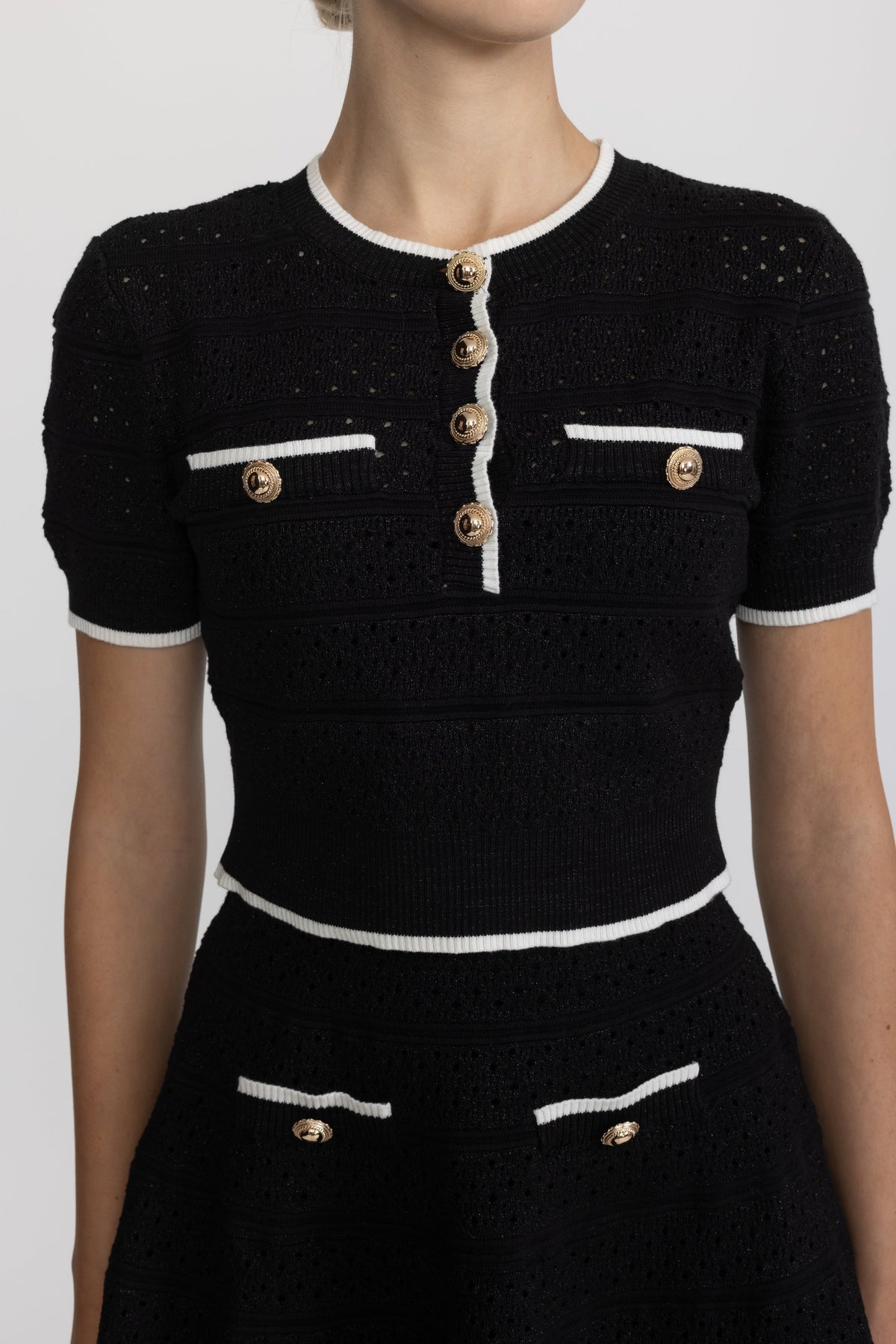 Swann Black Pointelle Knit Top and Skater Skirt Co-ord Set