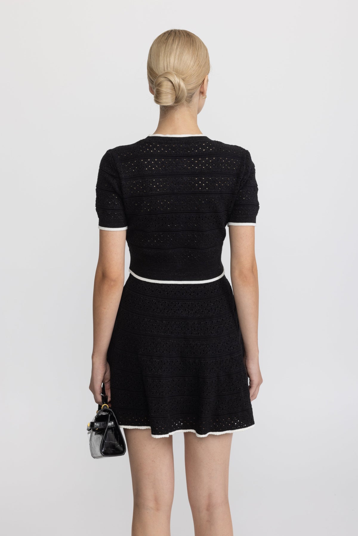 Swann Black Pointelle Knit Top and Skater Skirt Co-ord Set