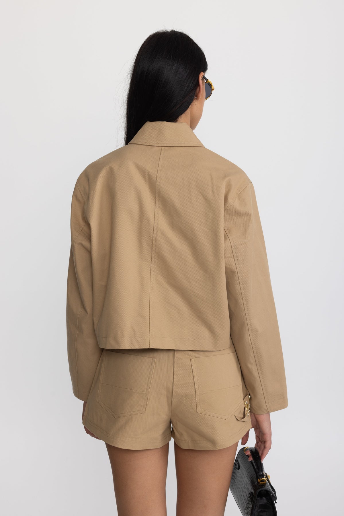 Mahaut Khaki High-Waisted Studded Panel Twill Shorts