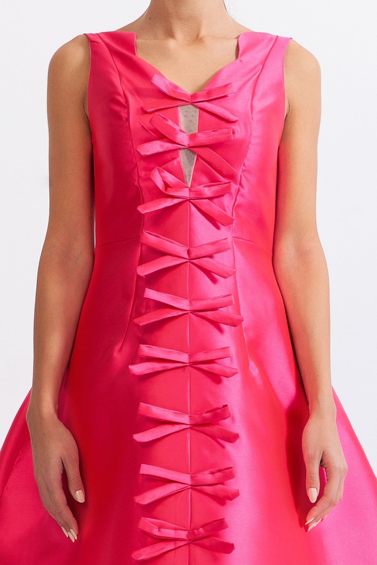 SERAPHINA Bow Detail Hourglass Midi Dress - Fuchsia Pink