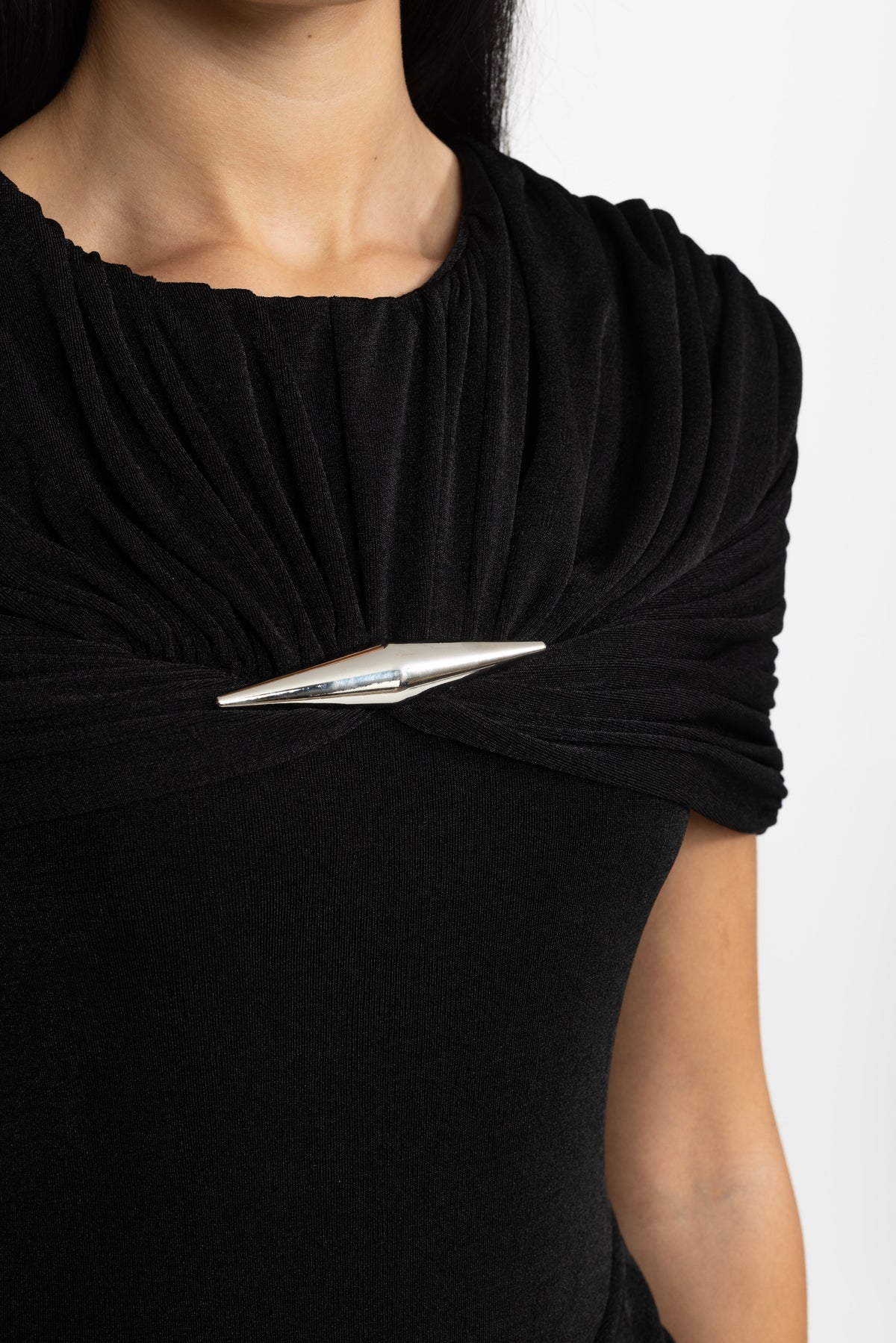 Draped Cape Ruched Mini Dress - Black