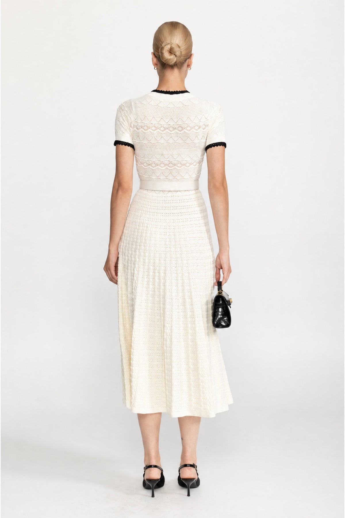 Eugénie Ivoire Pointelle Knit Belted Midi Dress