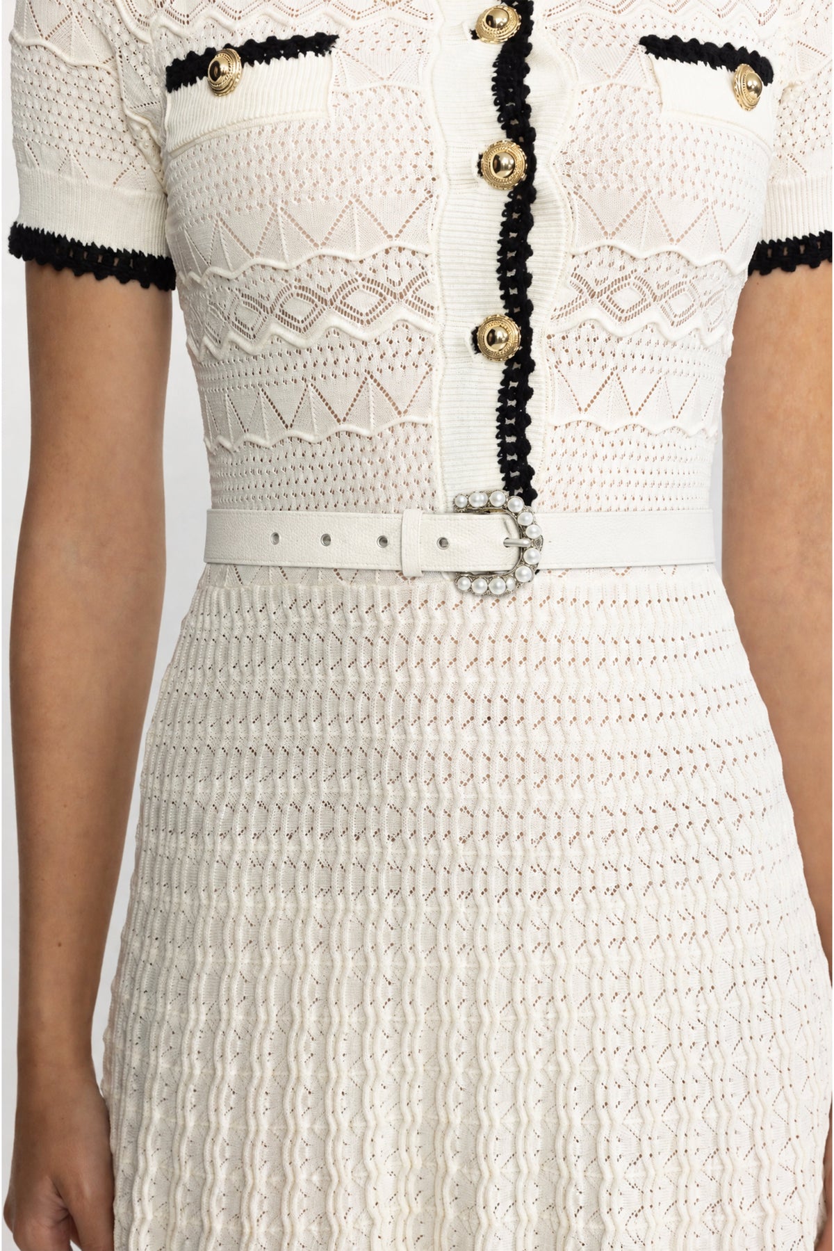 Eugénie Ivoire Pointelle Knit Belted Midi Dress