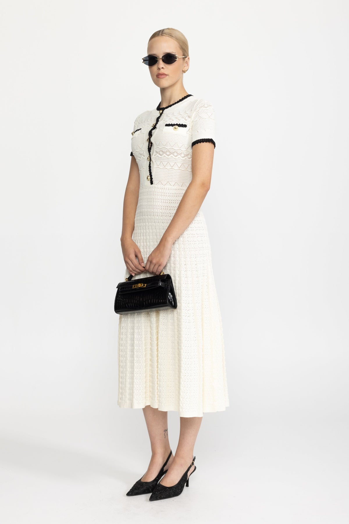 Eugénie Ivoire Pointelle Knit Belted Midi Dress