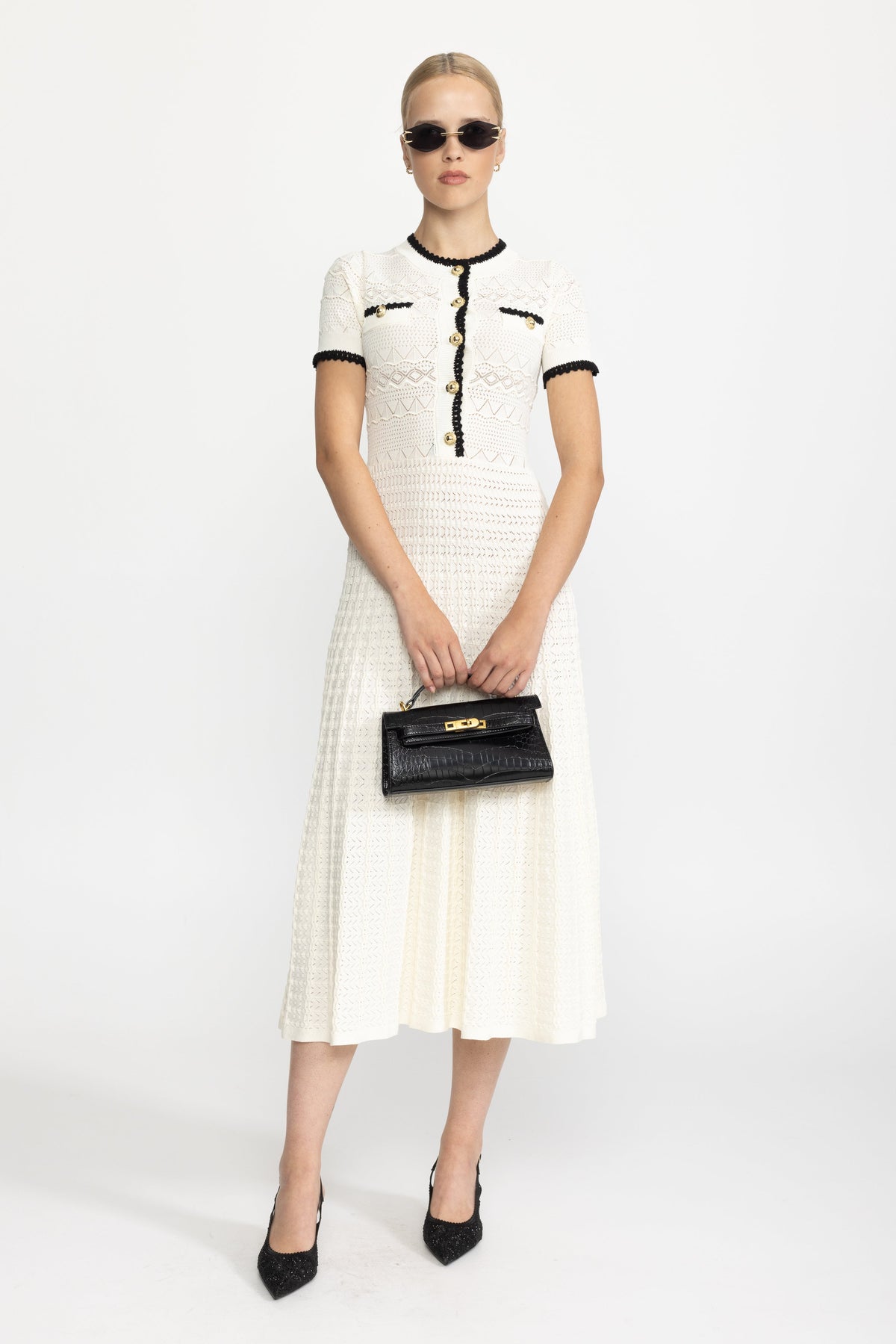 Eugénie Ivoire Pointelle Knit Belted Midi Dress