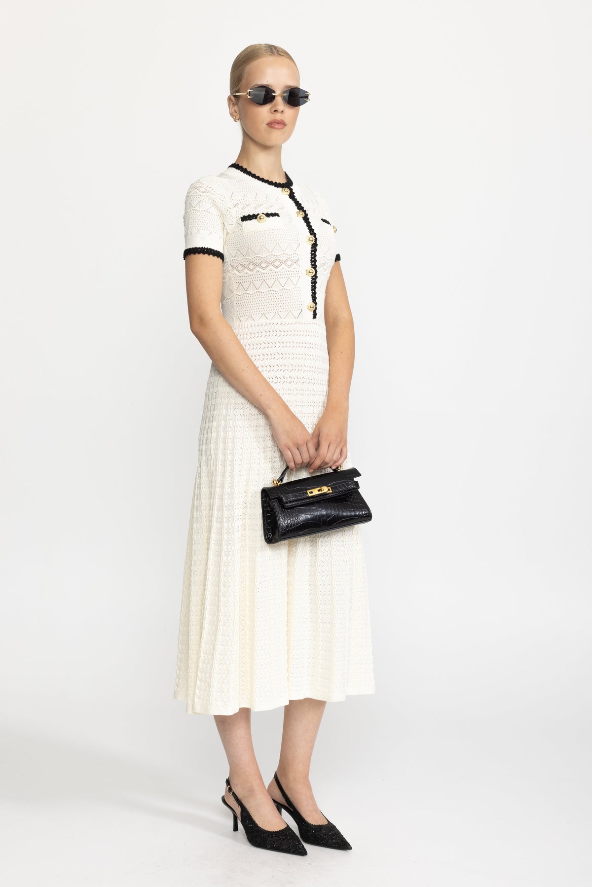 Eugénie Ivoire Pointelle Knit Belted Midi Dress