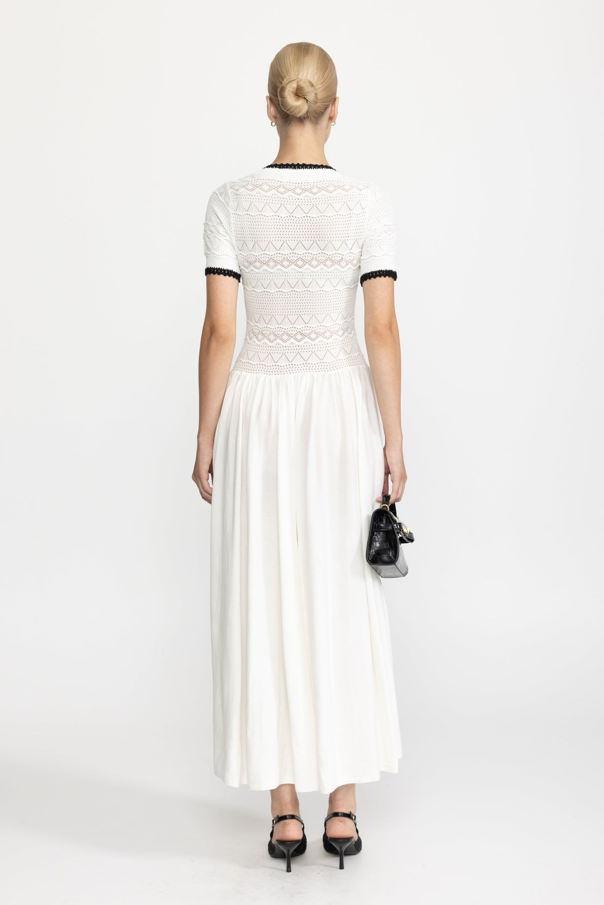 Agathe White Pointelle Knit Bodice Belted Maxi Dress