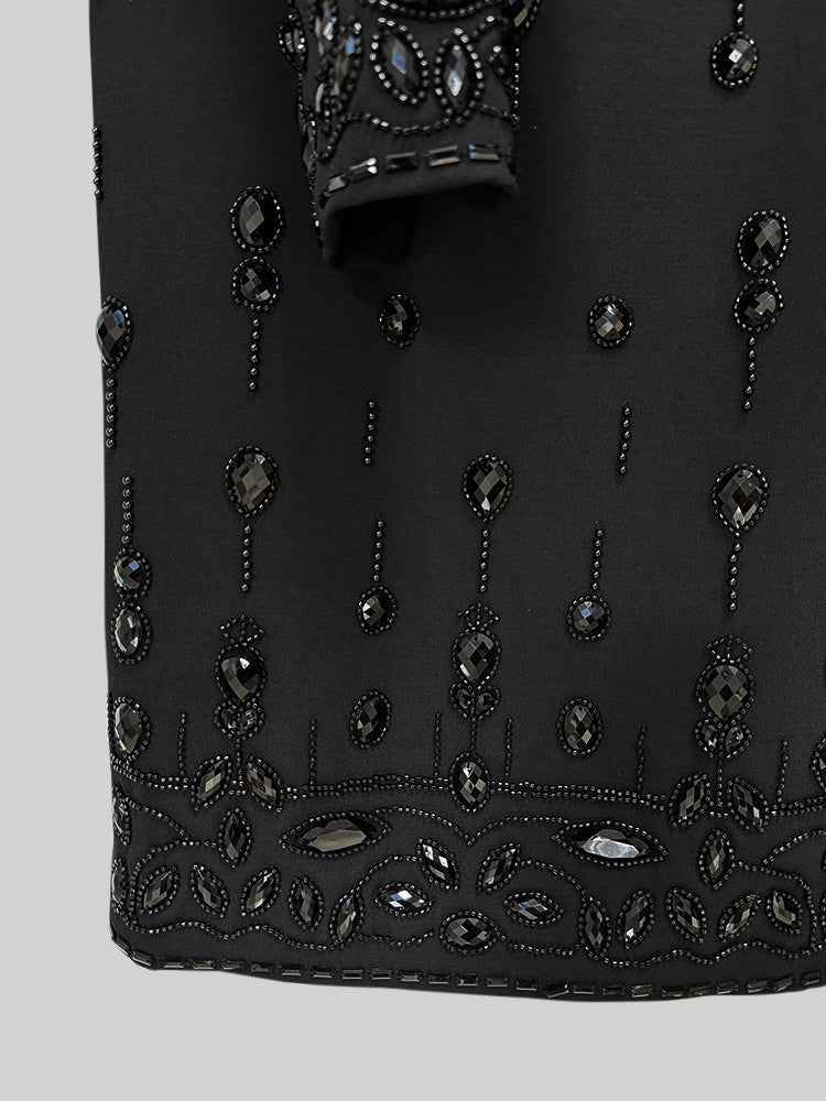 Diamond Embellished Co-Ord with Maxi Skirt - Black