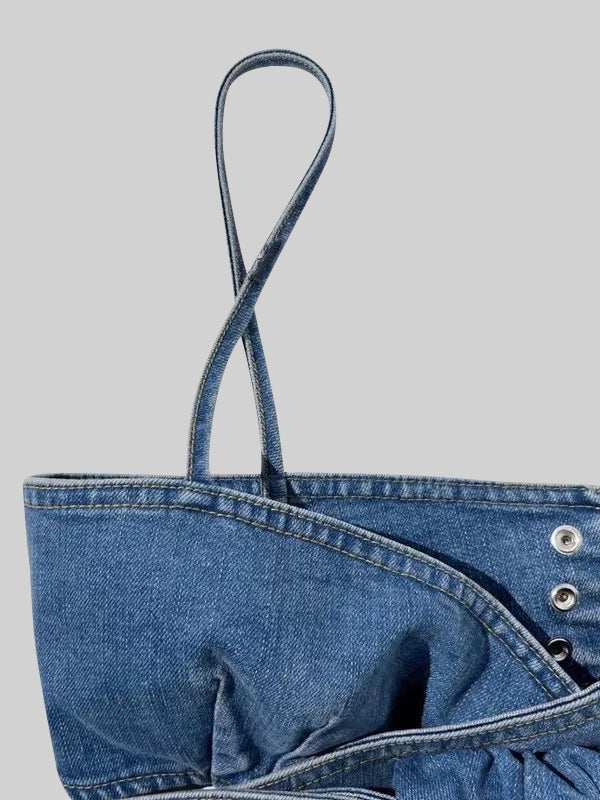 Bow Detail Bustier Top - Blue