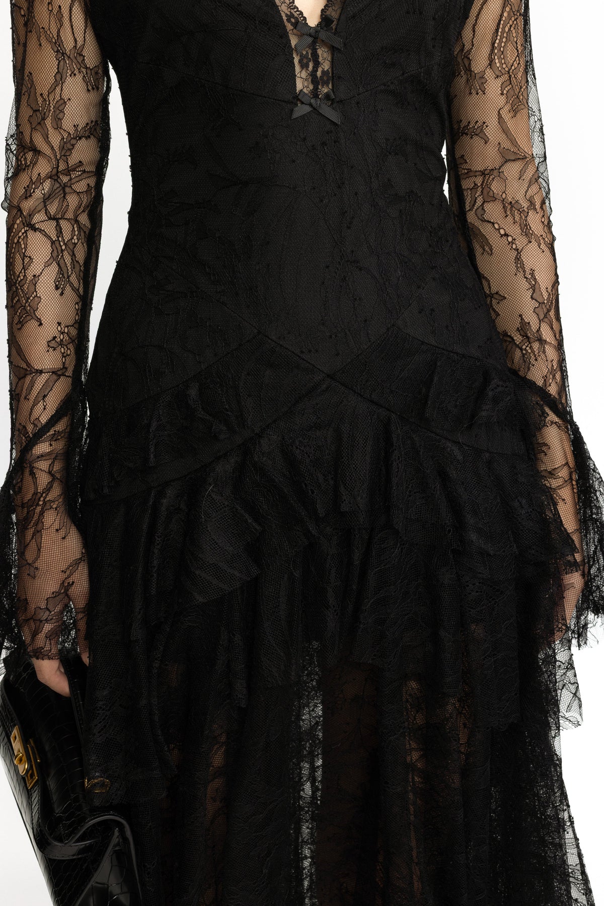 Ophélie Black Chantilly Lace Tiered Maxi Dress