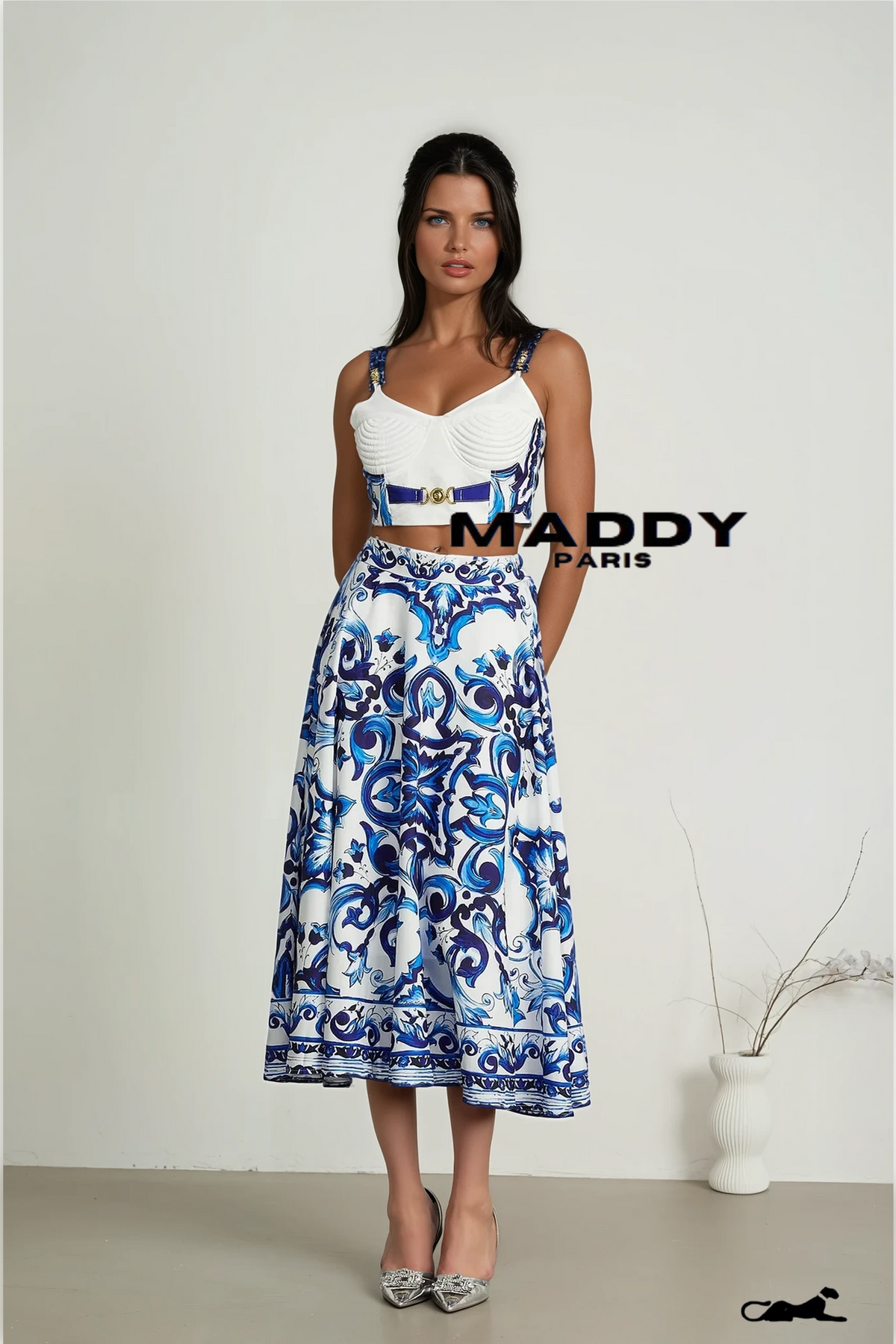 Allegra graphic-printed top & skirt matching set - Blue