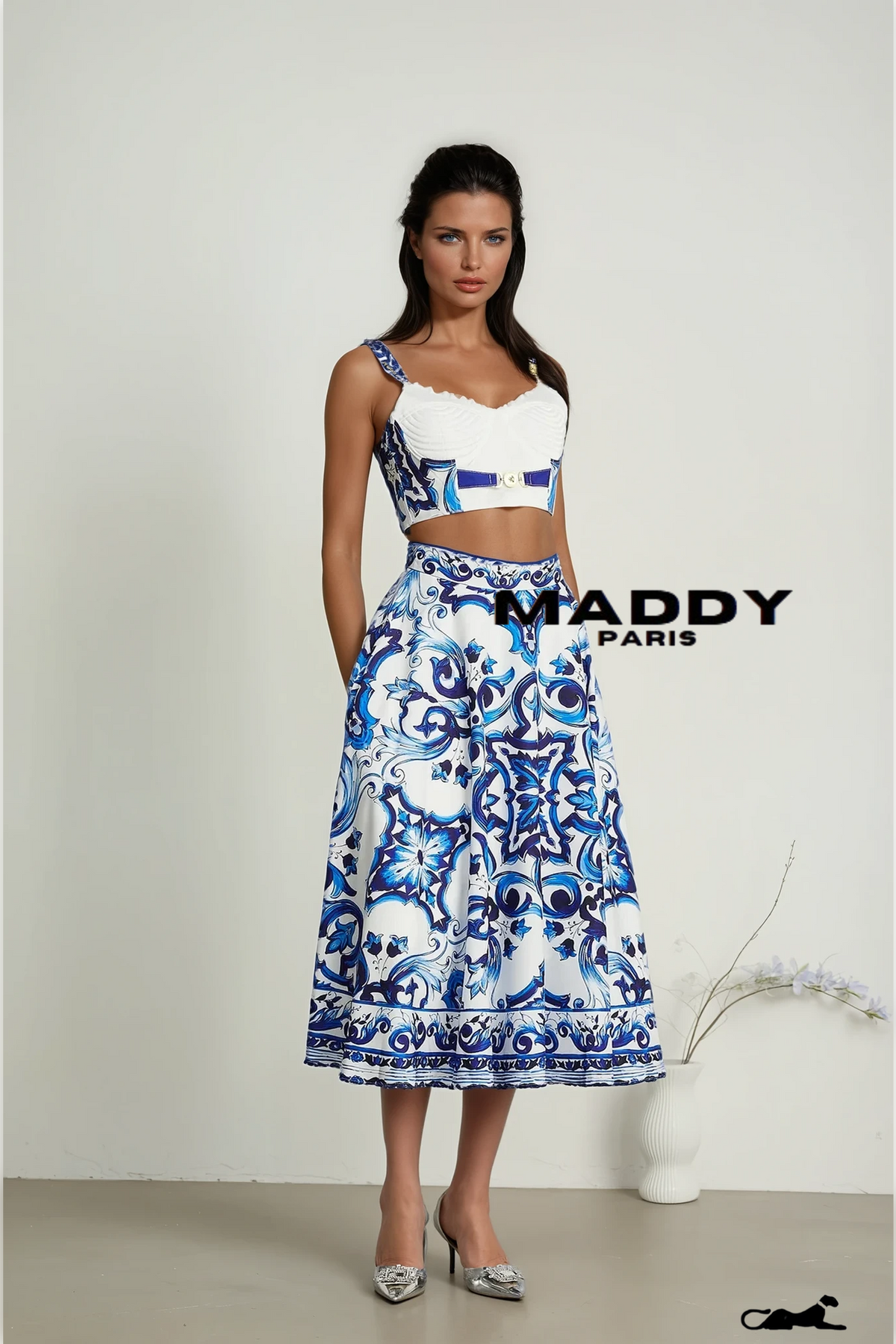 Allegra graphic-printed top & skirt matching set - Blue
