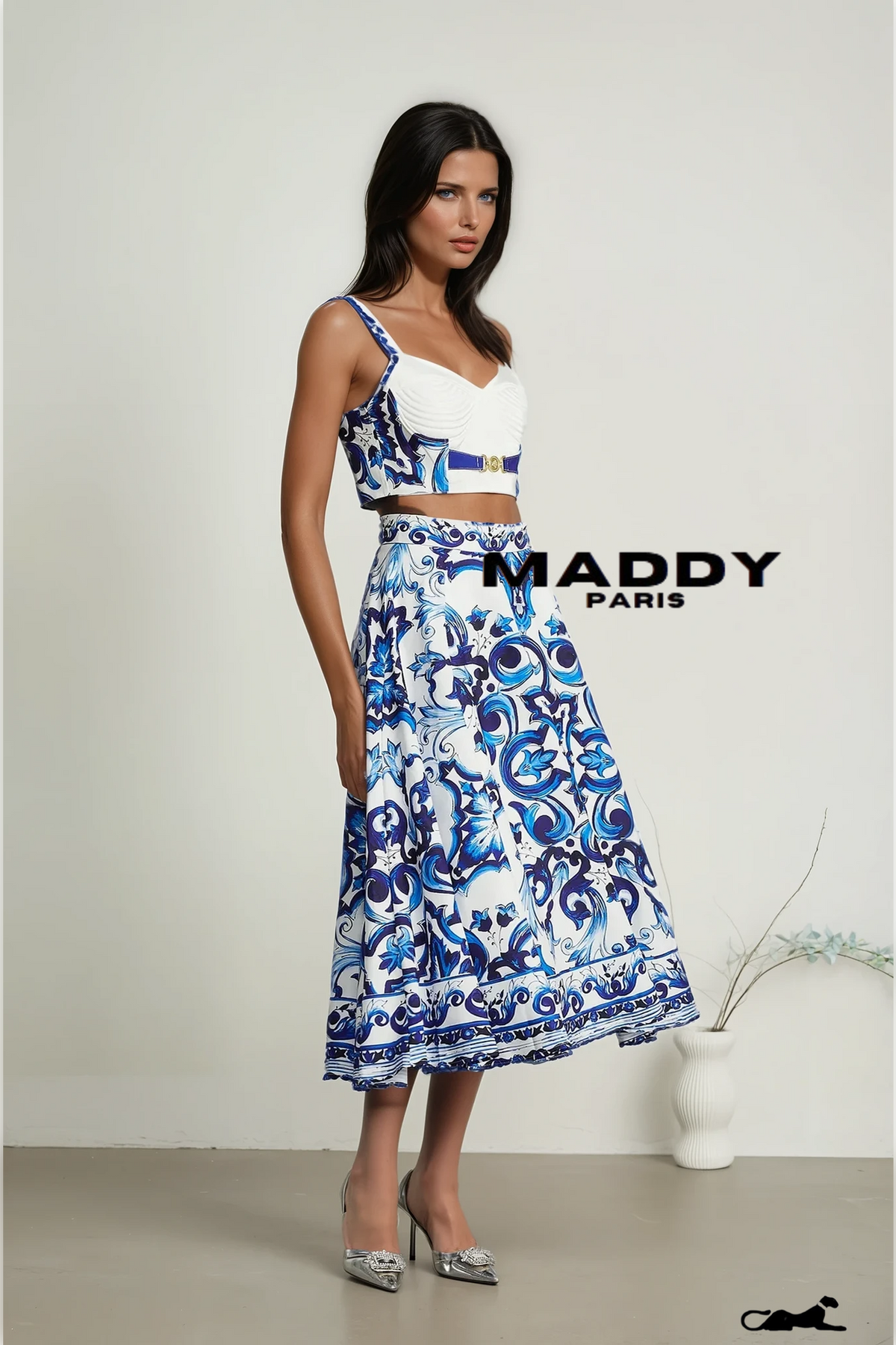 Allegra graphic-printed top & skirt matching set - Blue