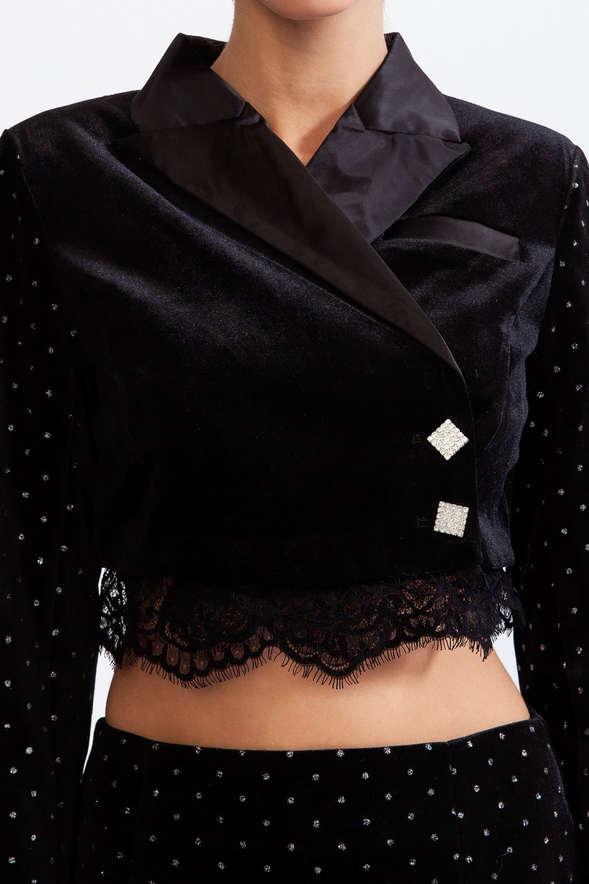 Velvet co-ord with lace - Black