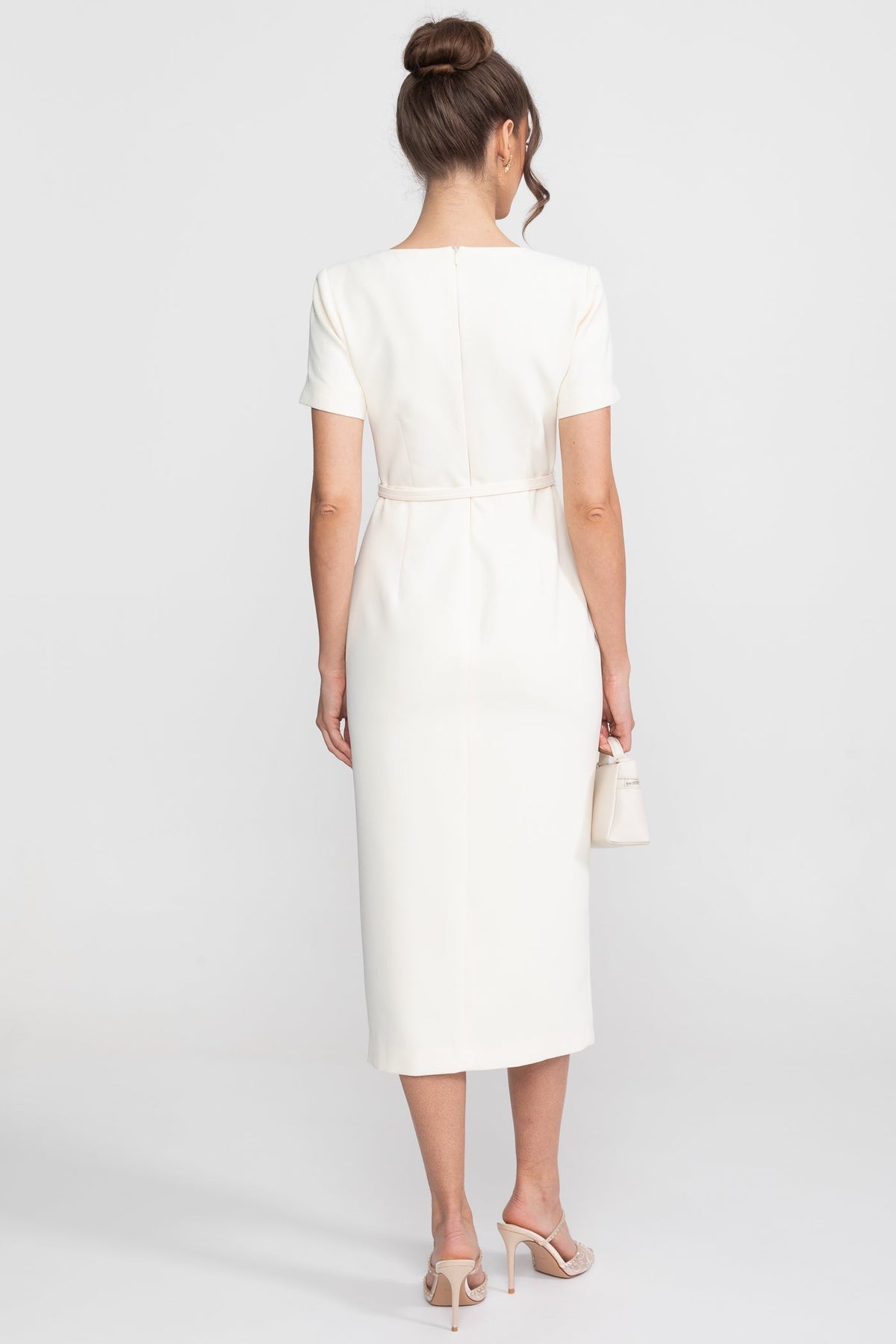 Square-Neck Button-Through Midi Dress With Jewel Buttons - White