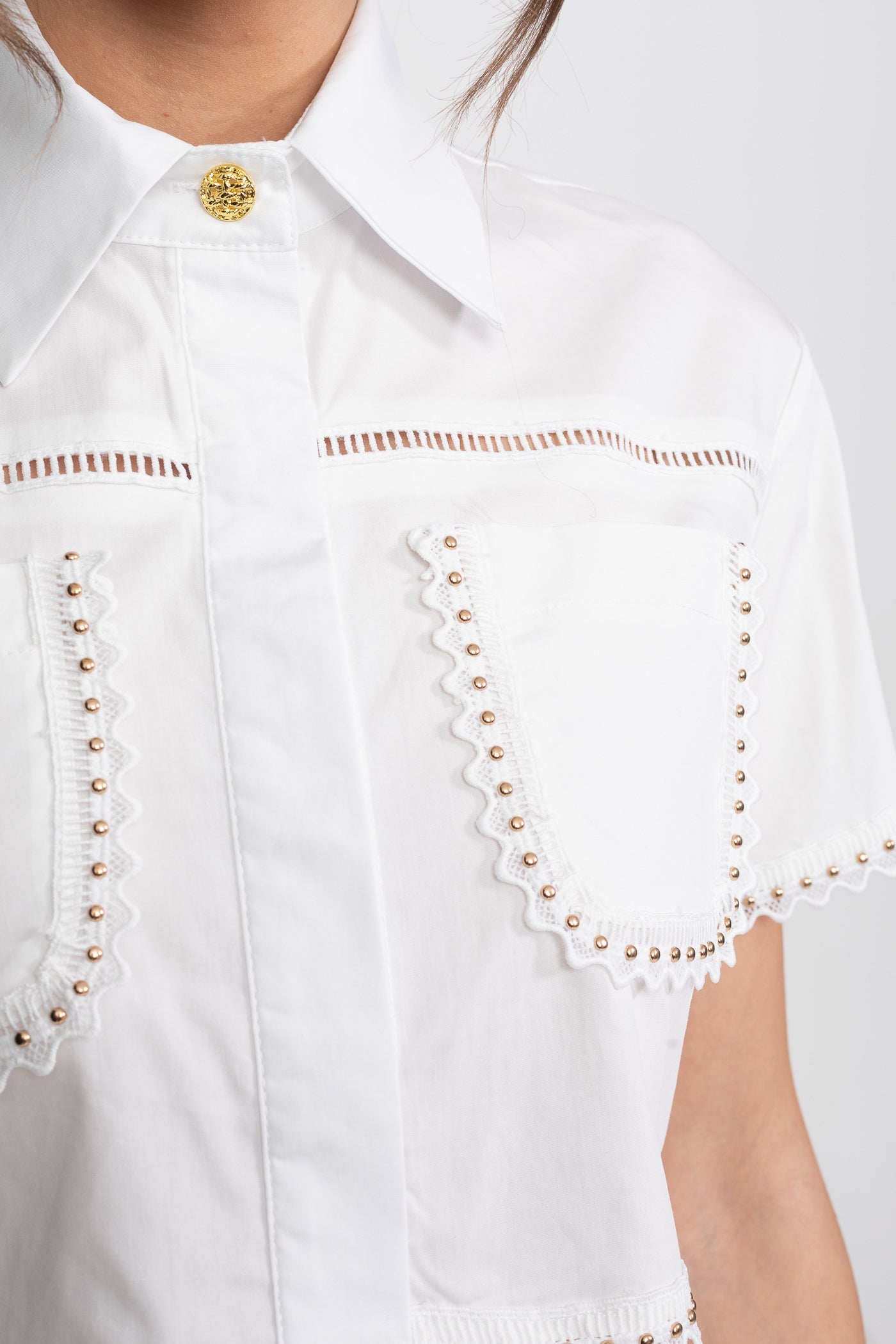 Broderie-Trim Cropped Shirt And Midi Skirt Co-Ord Set - White