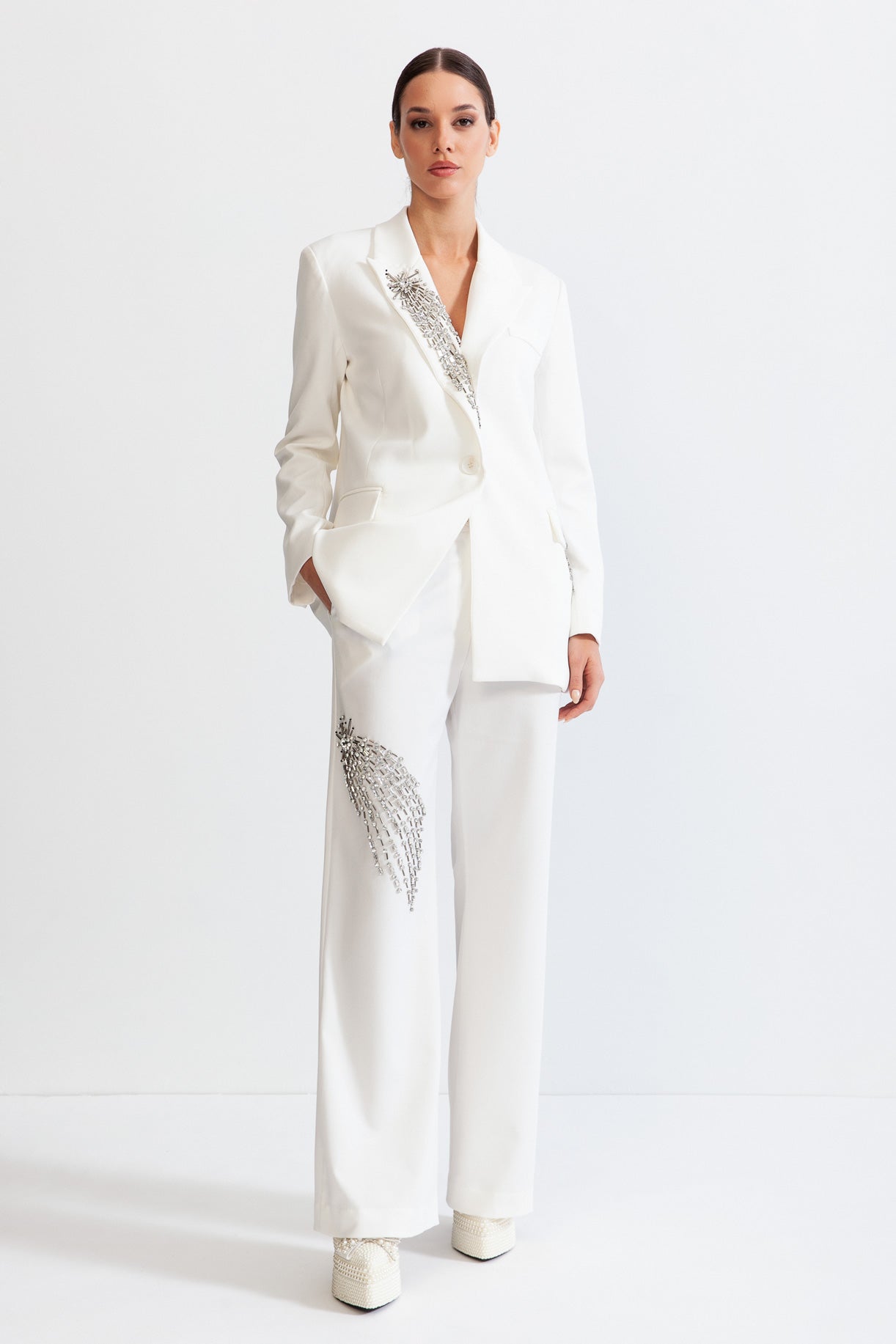 ISALIA Jewel Co Ord with Trousers and Jacket White