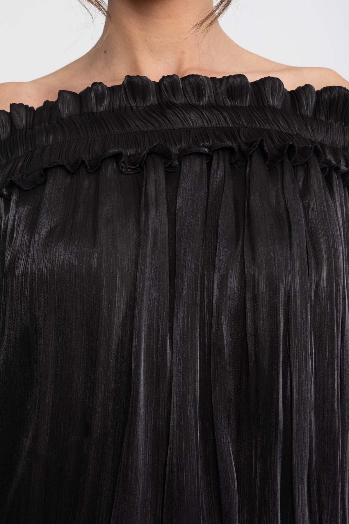 Off-Shoulder Ruffle Mini Dress With Draped Sleeves - Black