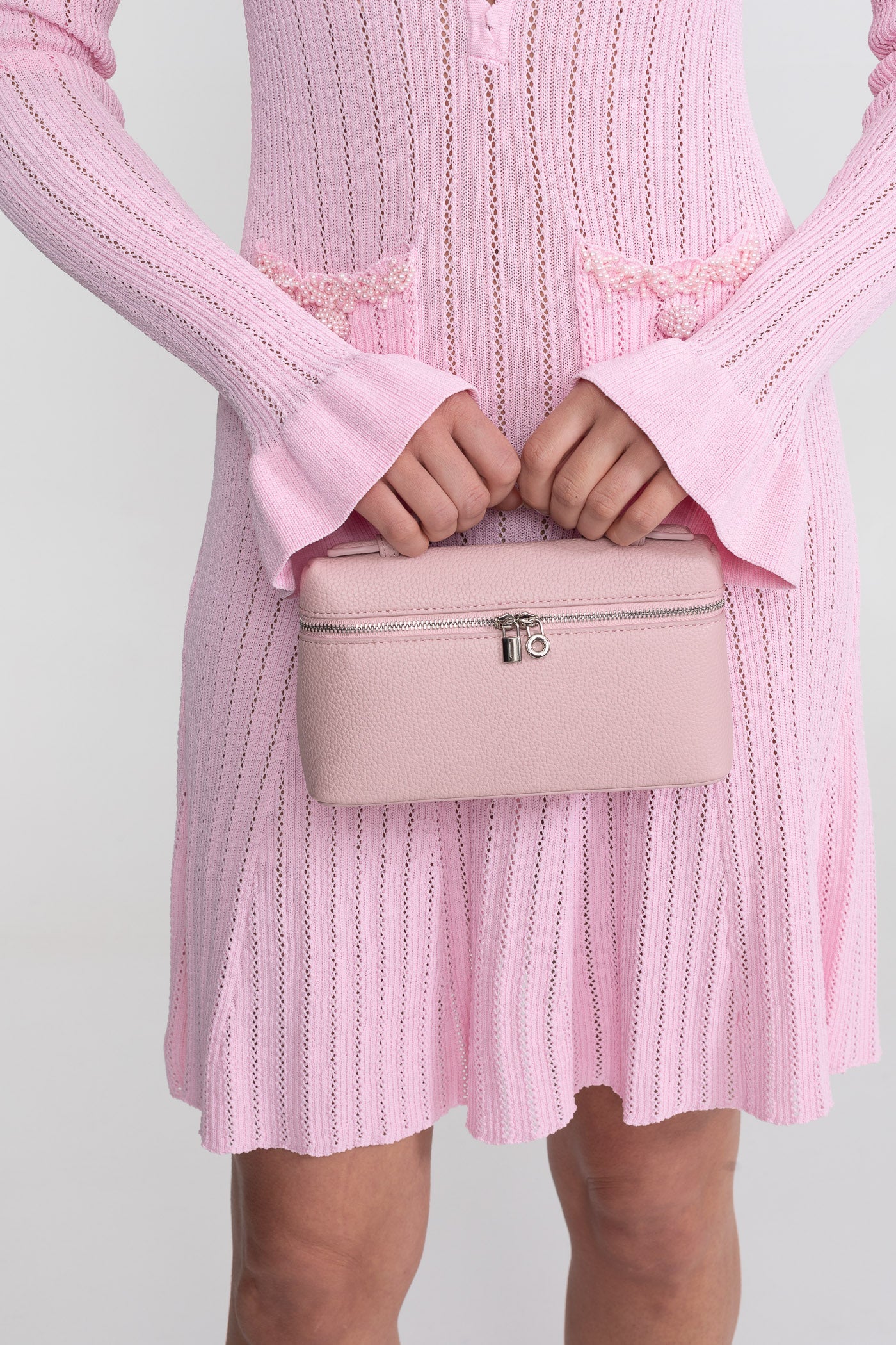 Structured Vanity Bag With Top Handle - Pink