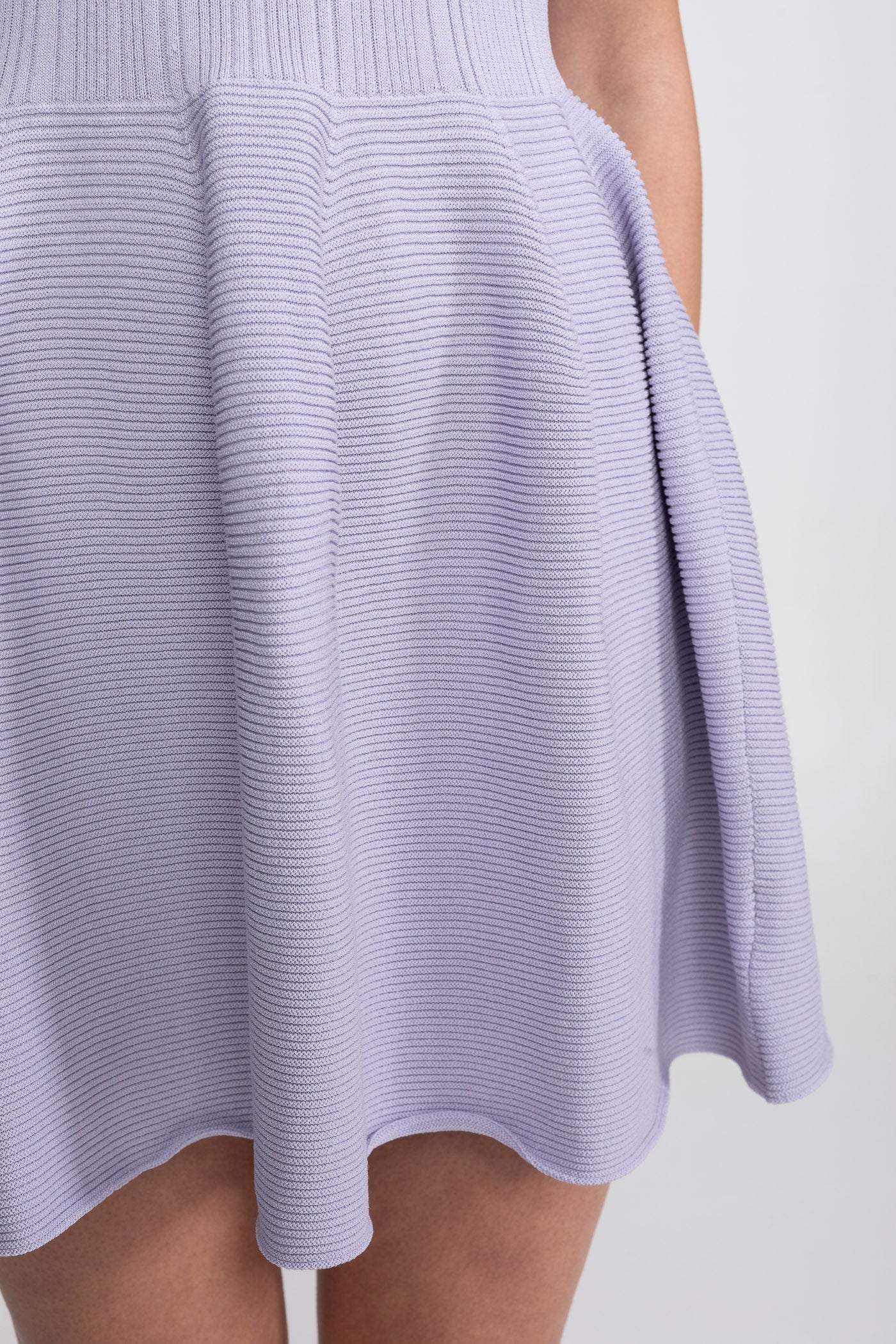 Ribbed Knit Mini Dress With Open Polo Collar And Jewel Buttons - Lilac