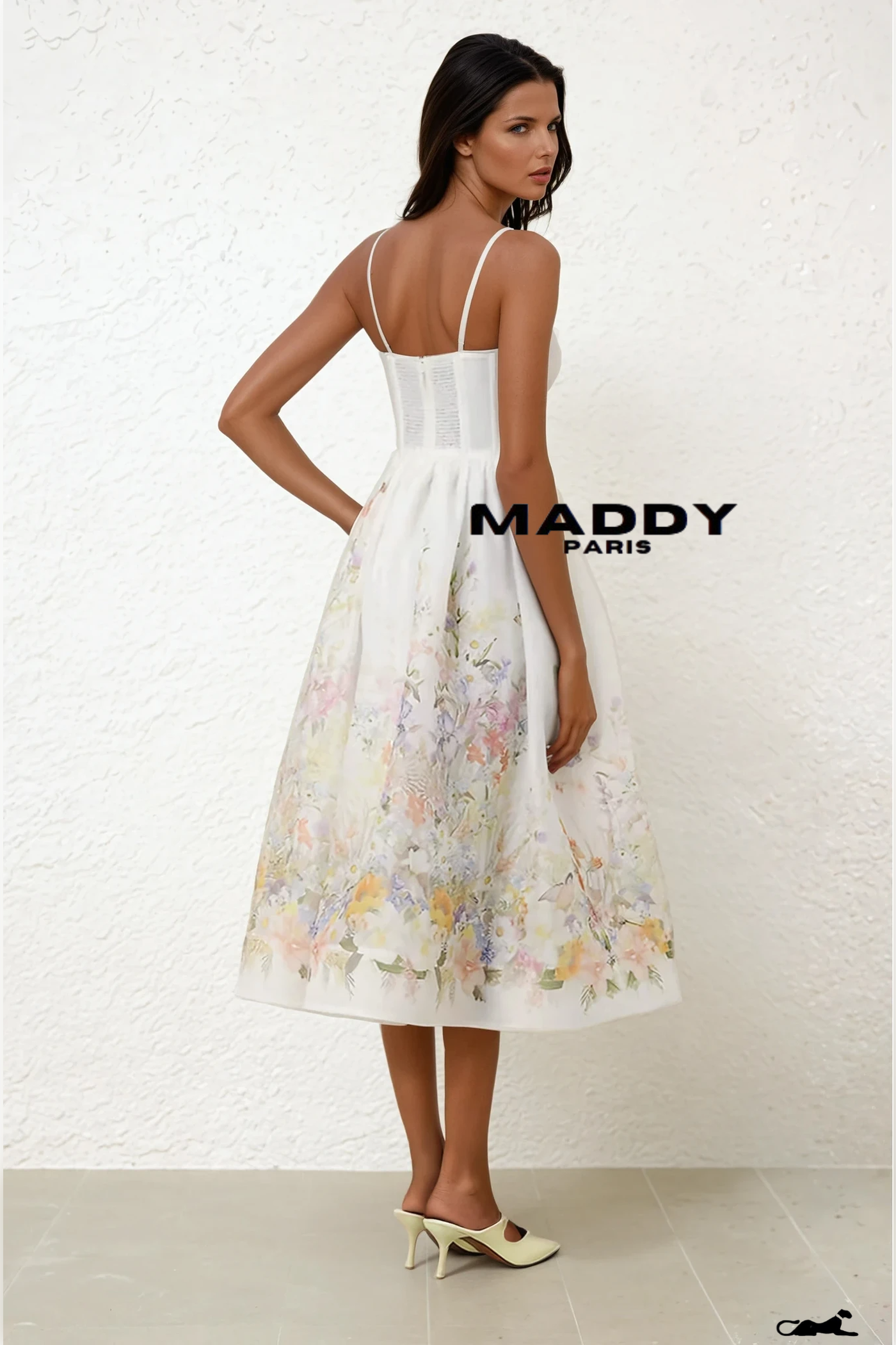 Alessandra Floral Linen & Silk Organza Corset Midi Dress - White
