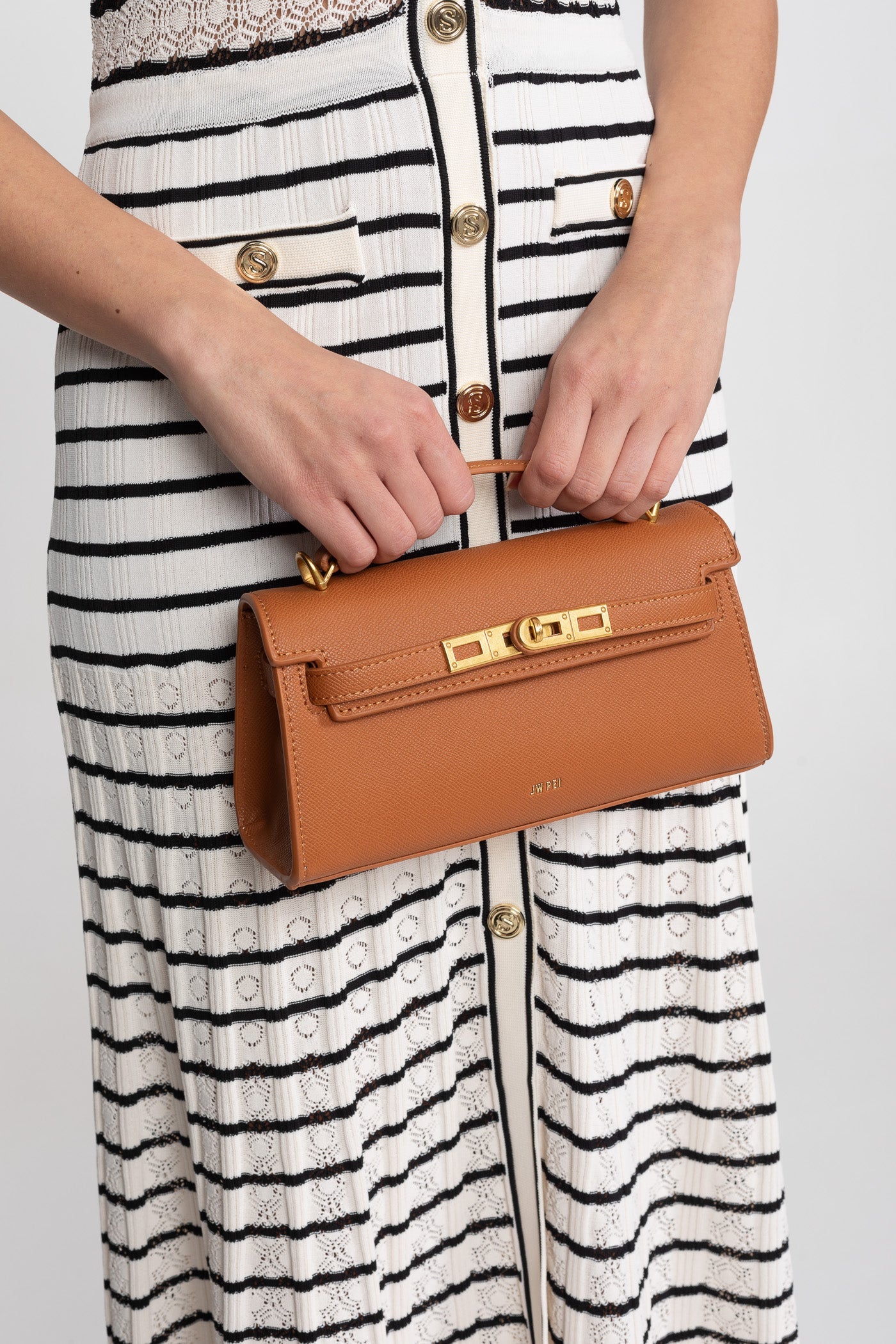 Structured Kelly-Style Mini Bag With Gold-Tone Hardware - Brown