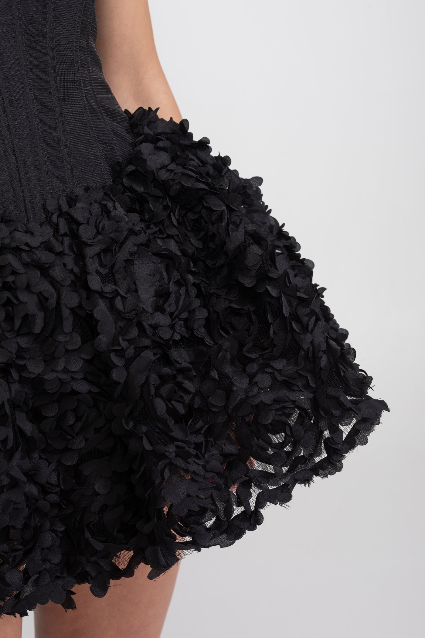 Strapless Corset Mini Dress With 3D Rose Appliqué Skirt - Black