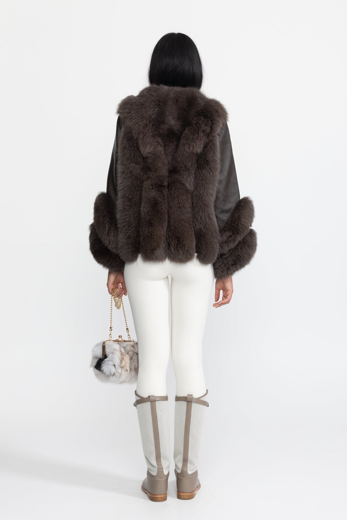 Athénaïs Chocolate Fox Fur Panel Shearling Jacket