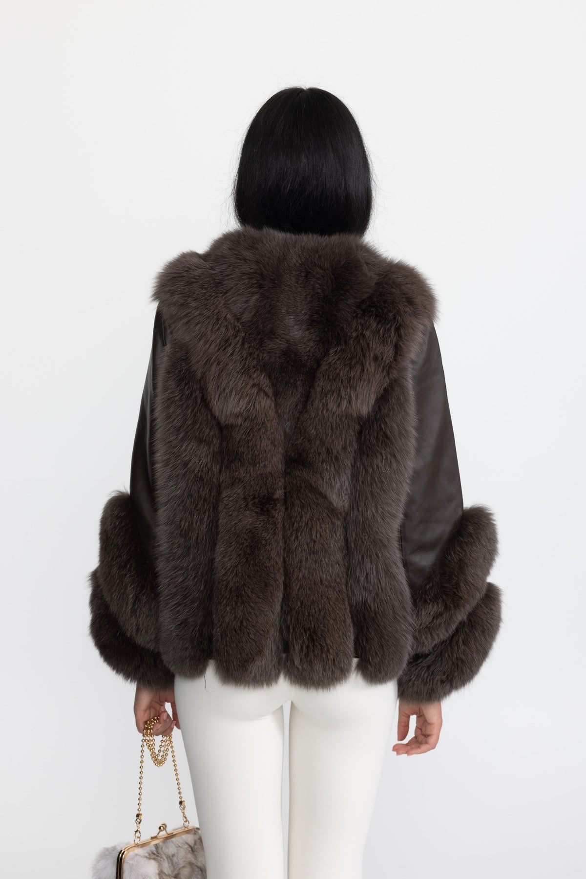 Athénaïs Chocolate Fox Fur Panel Shearling Jacket