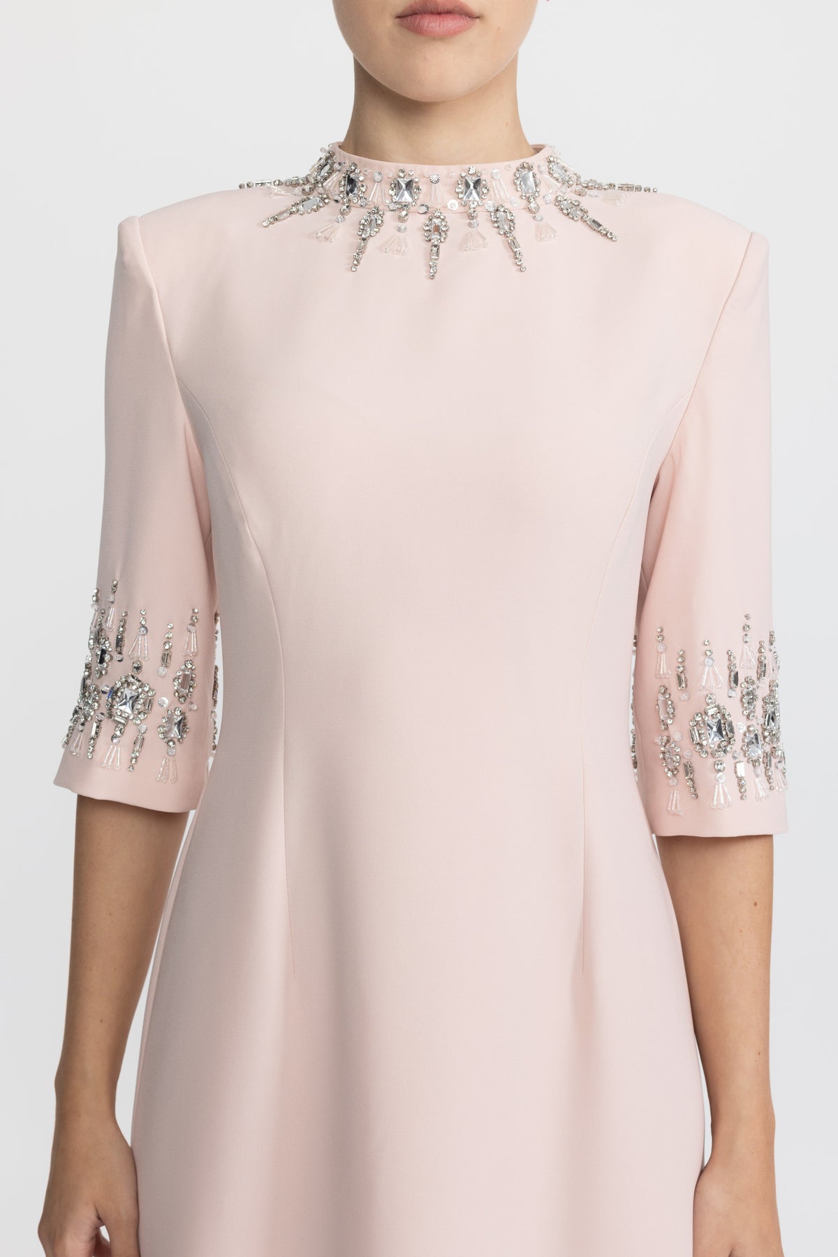 Félicie Pink Crystal Embellished Collar and Cuff Maxi Dress