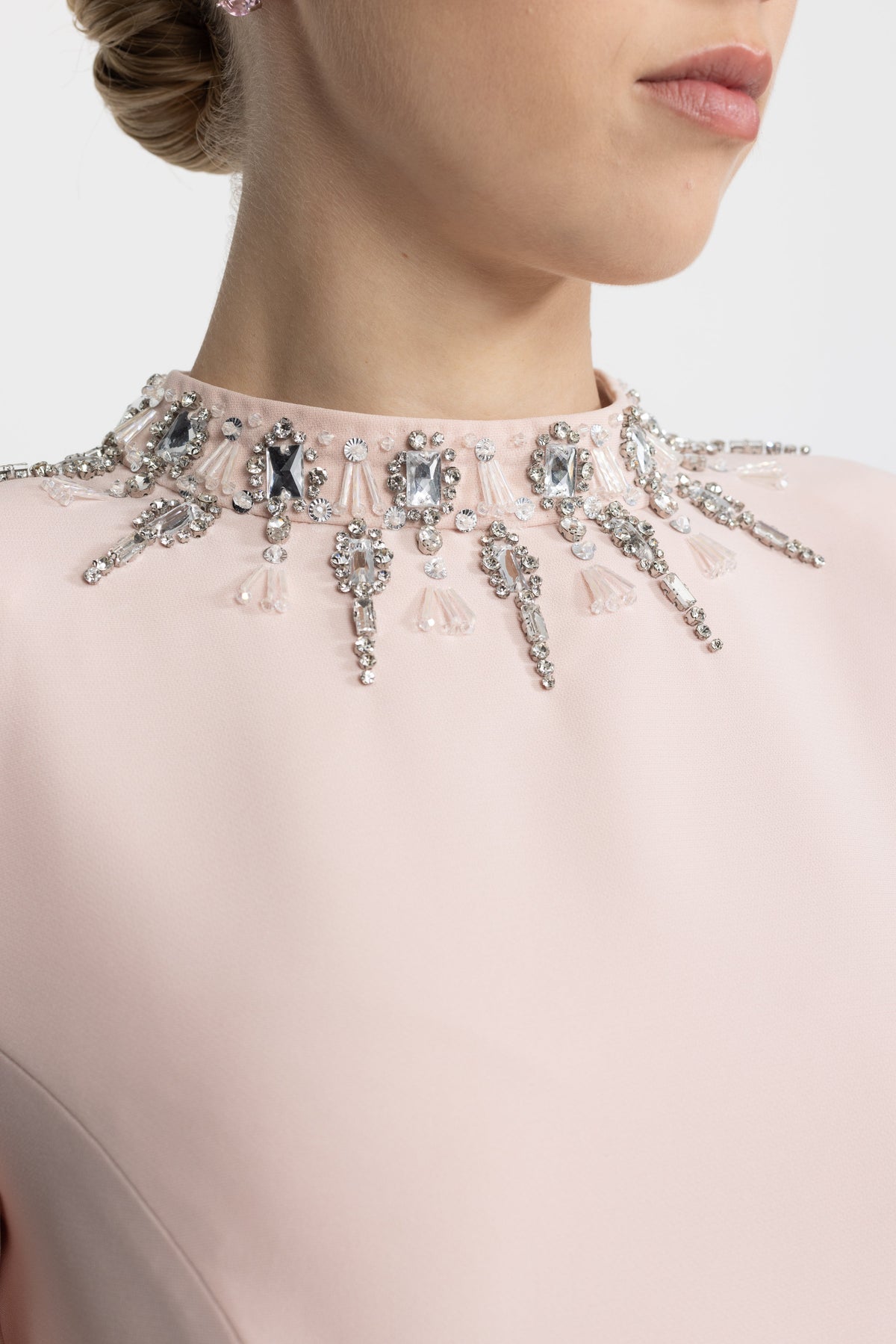 Félicie Pink Crystal Embellished Collar and Cuff Maxi Dress