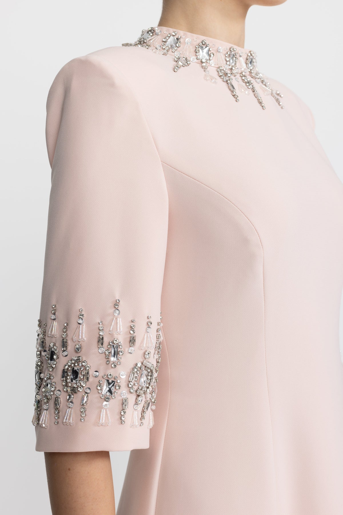 Félicie Pink Crystal Embellished Collar and Cuff Maxi Dress