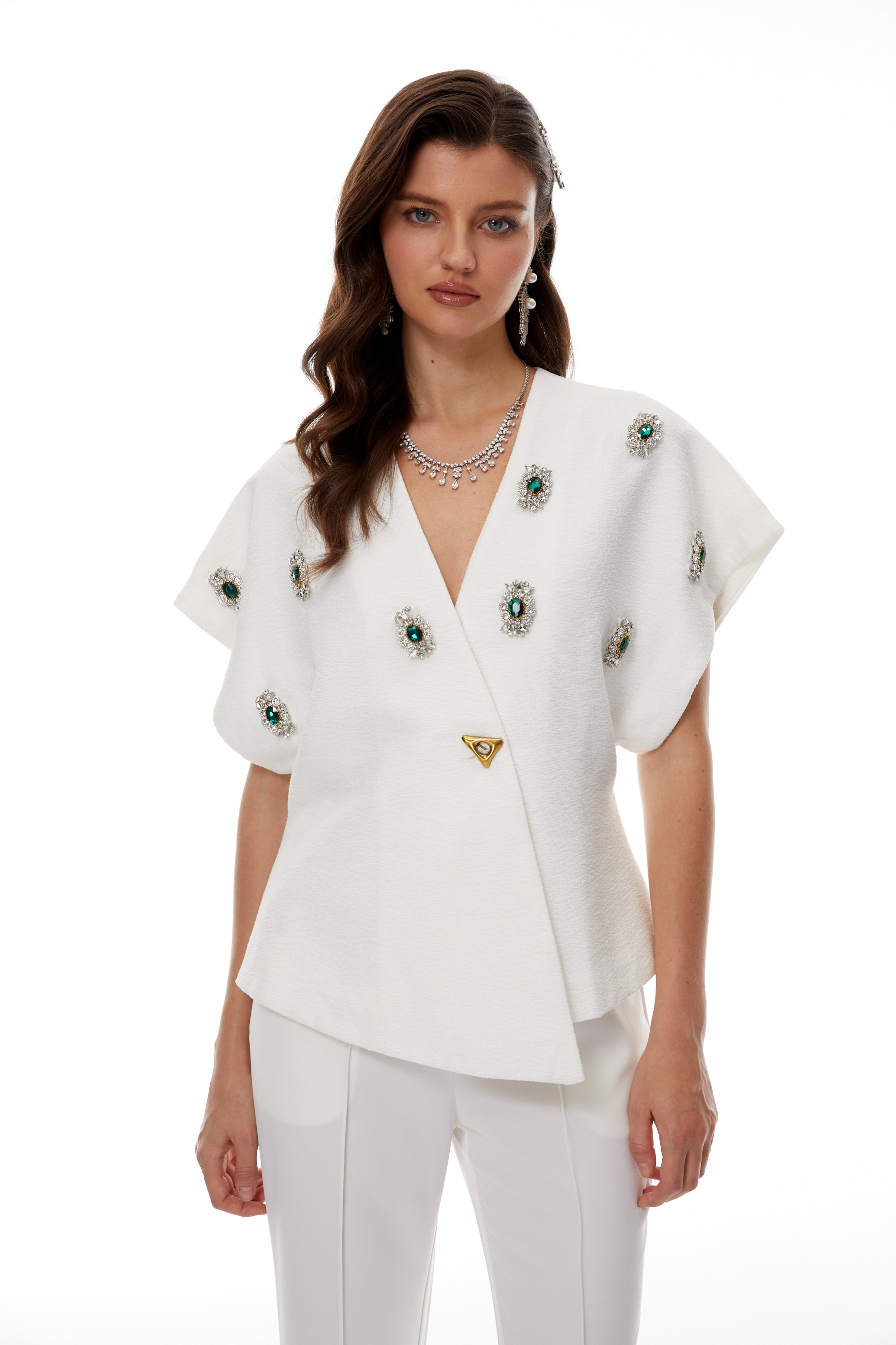 Ida White Crystal Embellished Asymmetrical Waistcoat