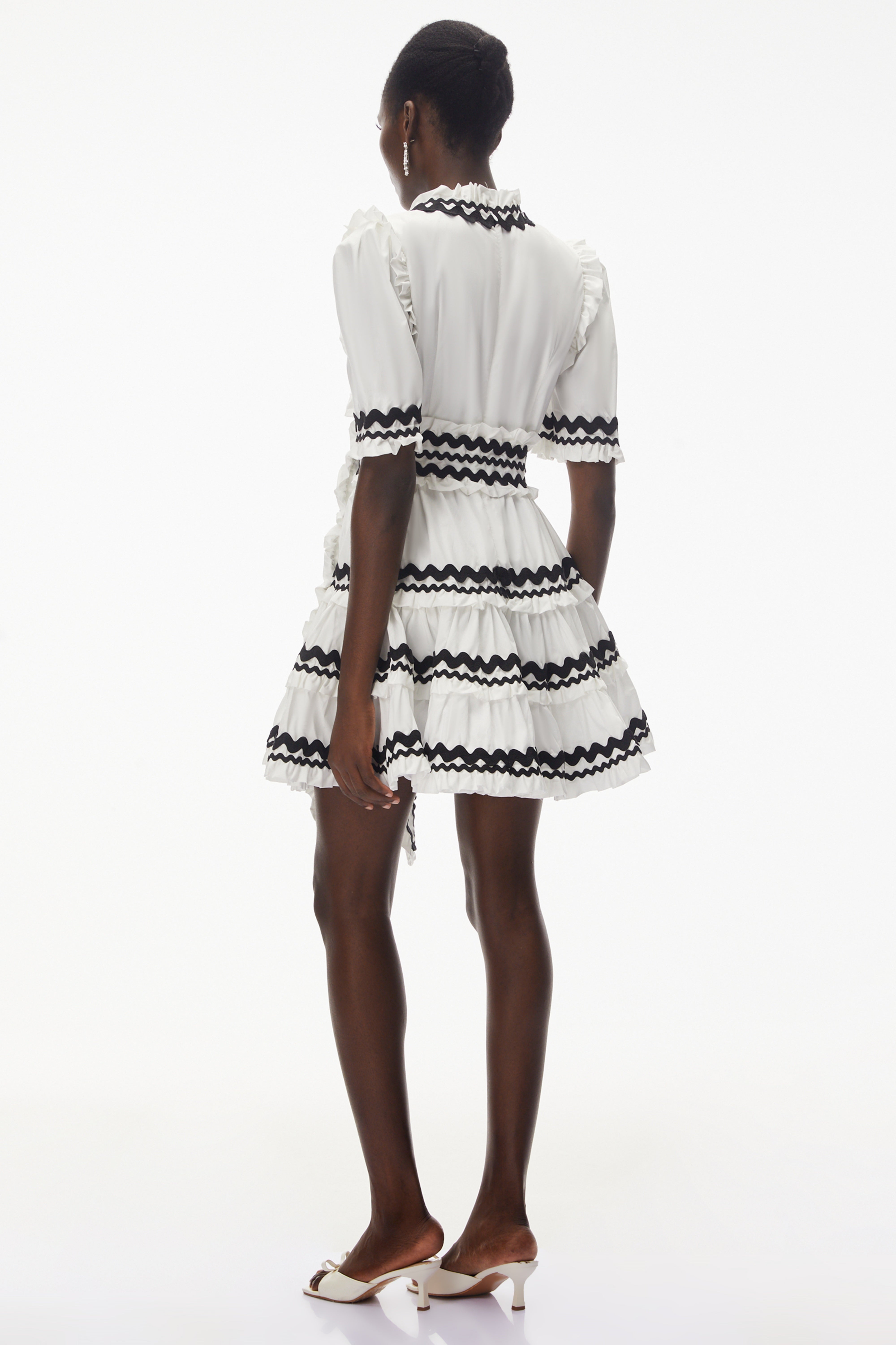 Inanna White V-Neck Ruffled Mini Dress