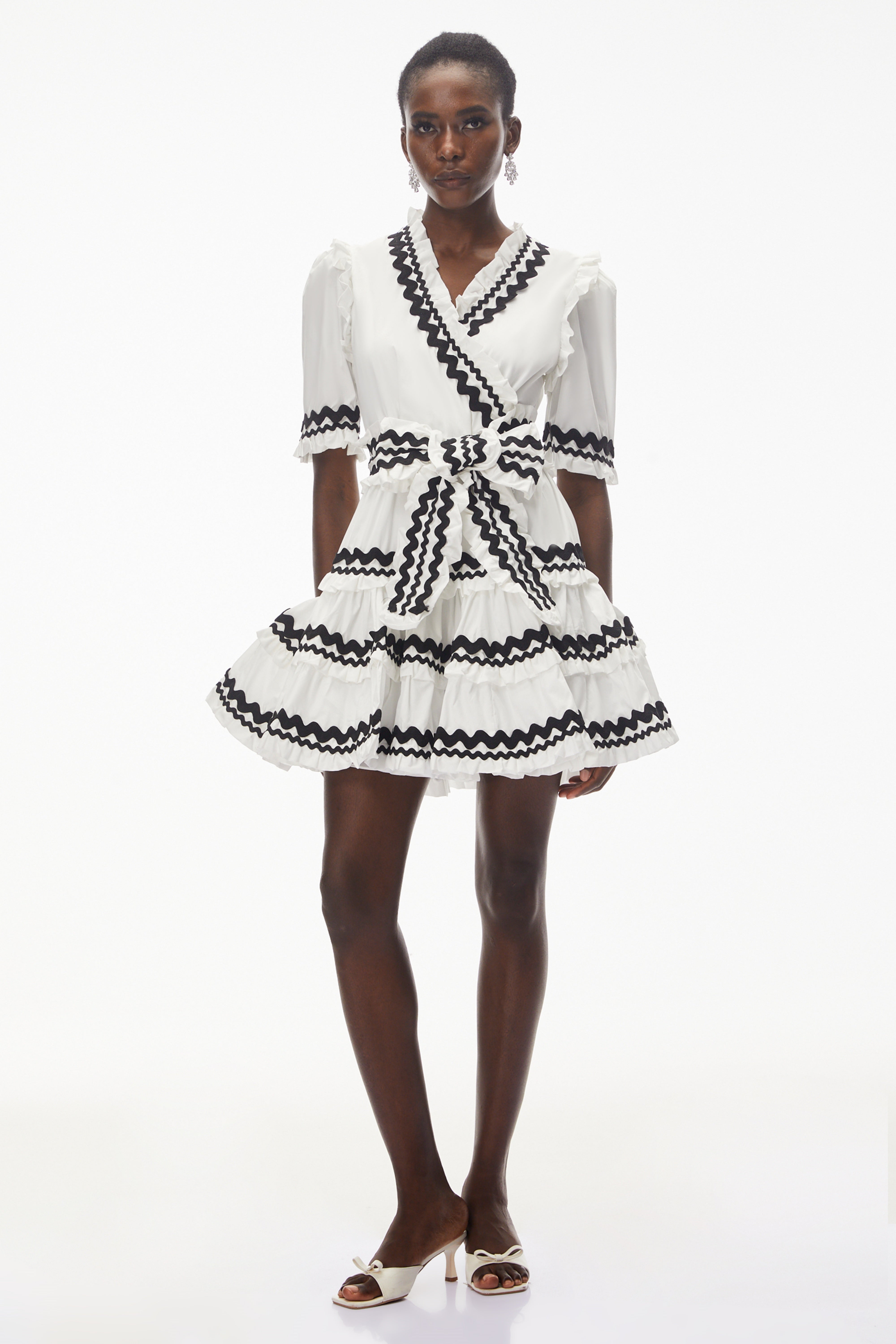 Inanna White V-Neck Ruffled Mini Dress