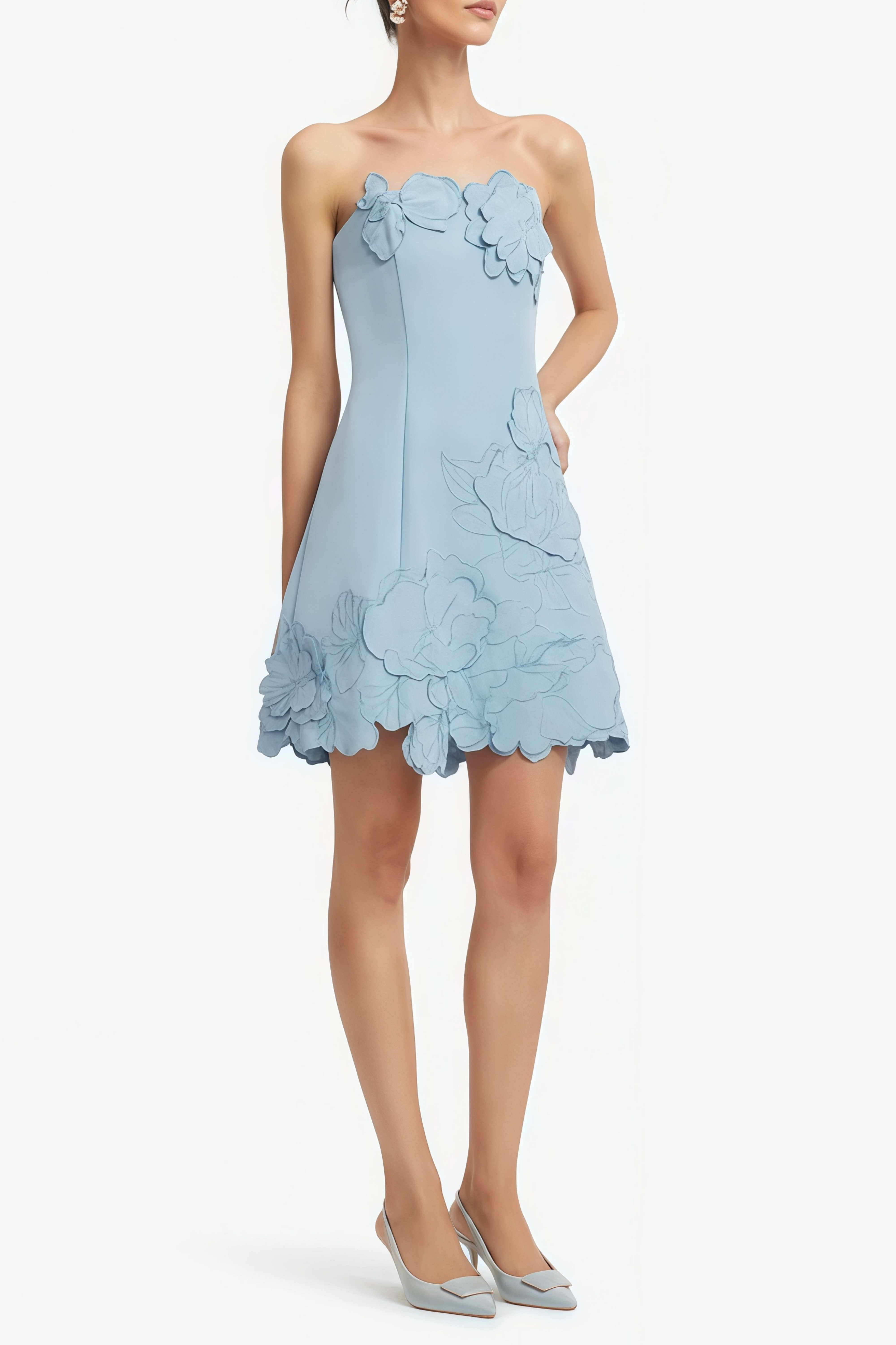 Inga Blue Strapless Floral Embroidered Mini Dress (Final Sale-US Only)