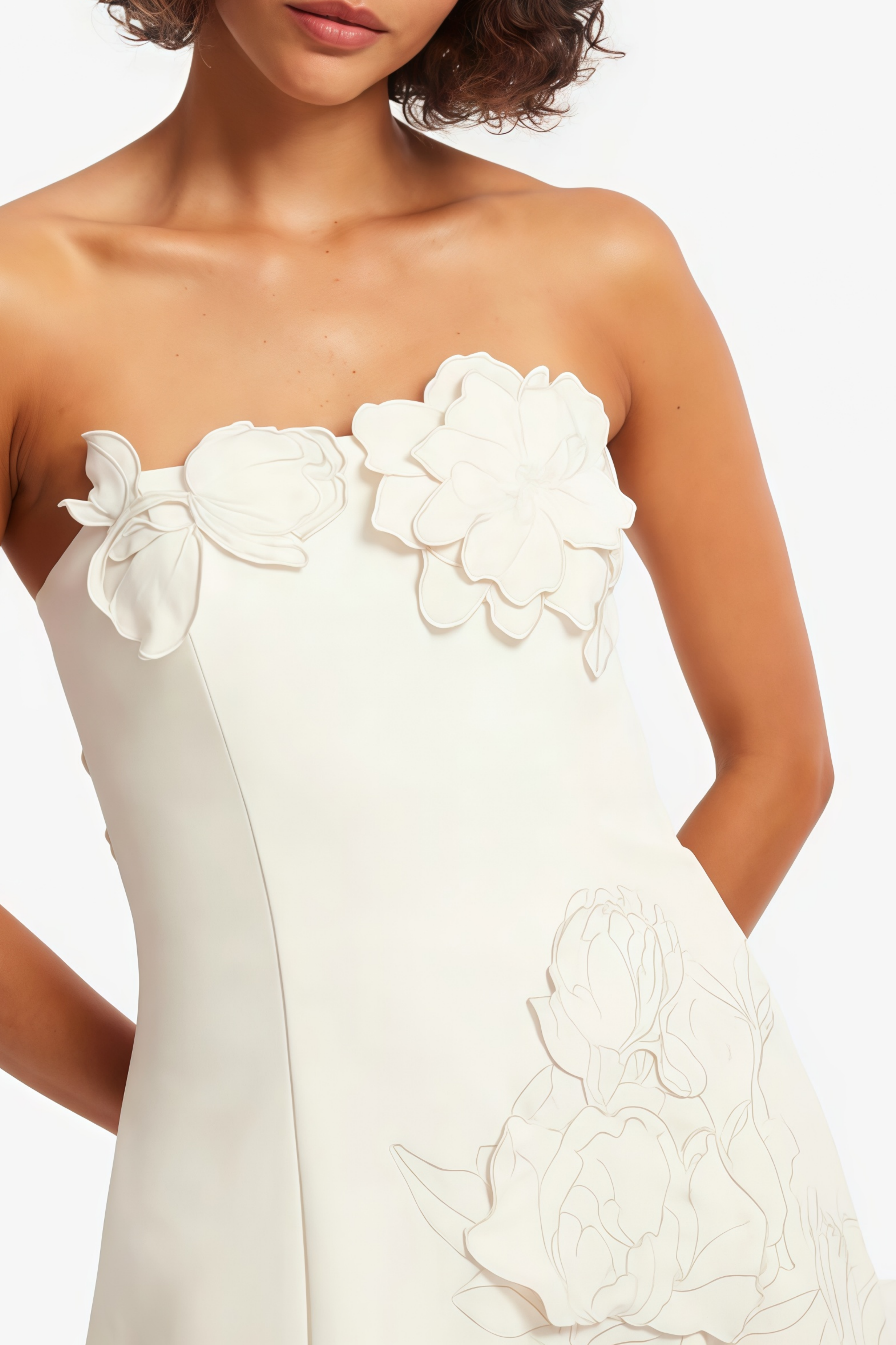 Inga Cream White Strapless Floral Embroidered Mini Dress