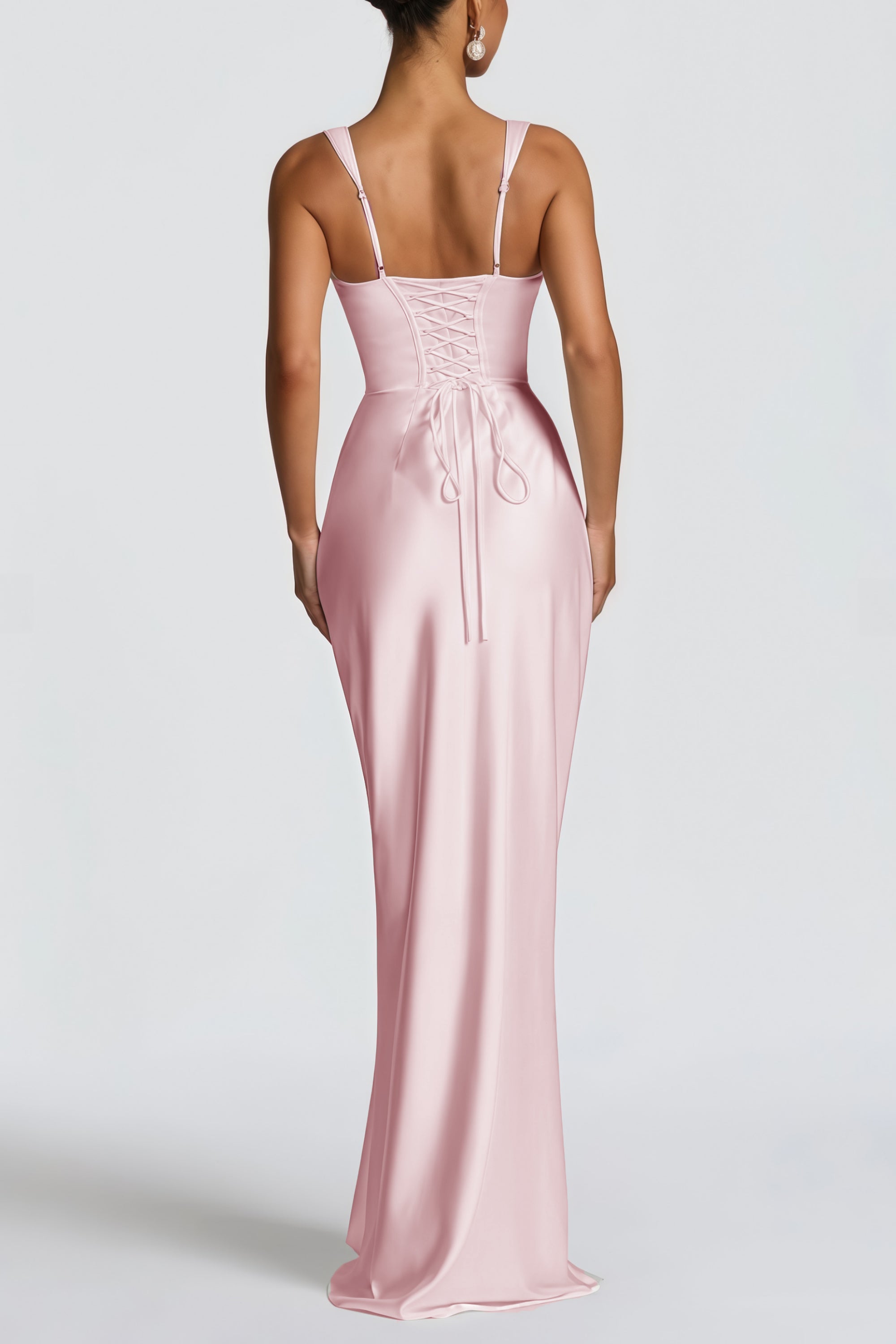 Inmaculada Pink Ruched Satin Maxi Dress