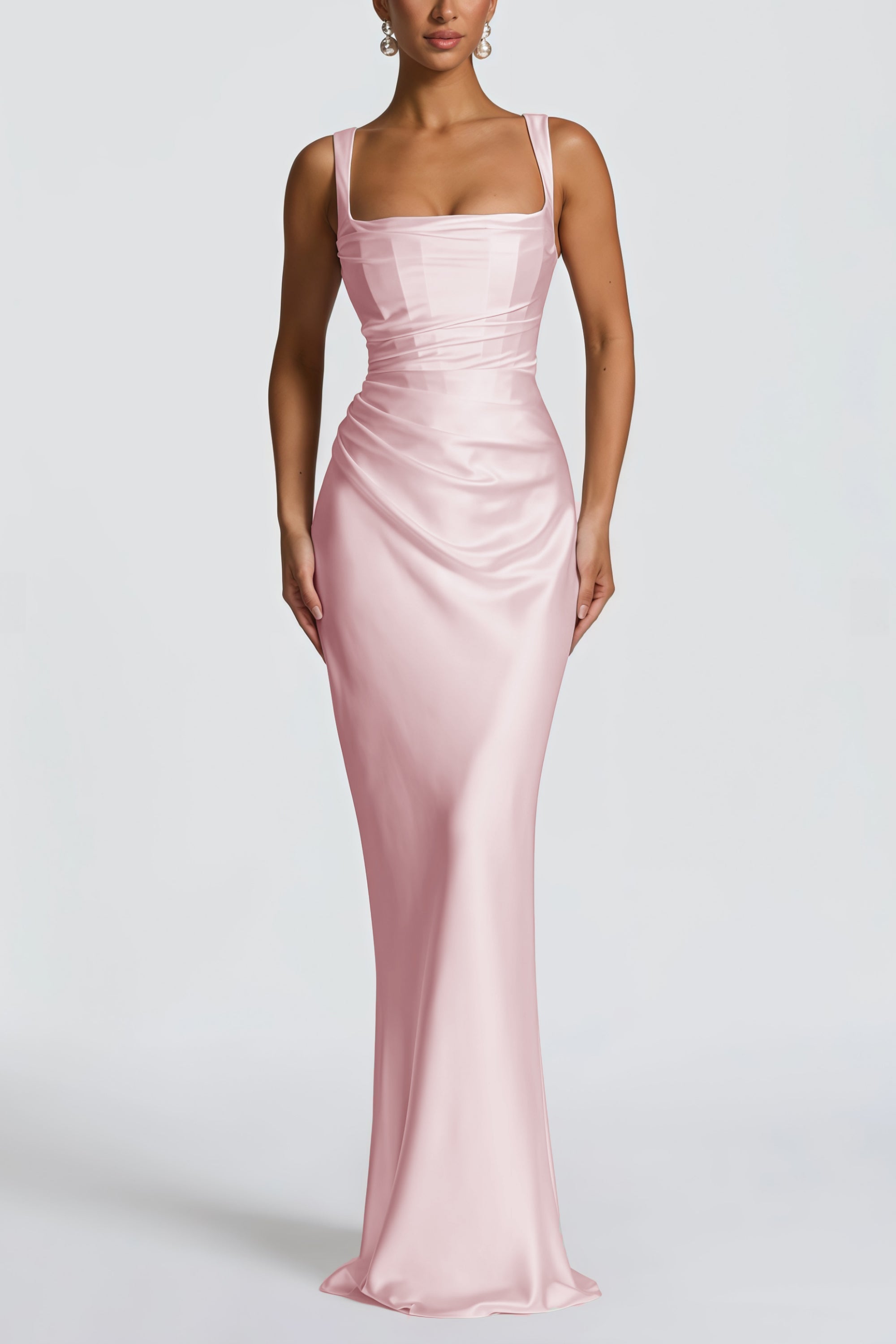 Inmaculada Pink Ruched Satin Maxi Dress