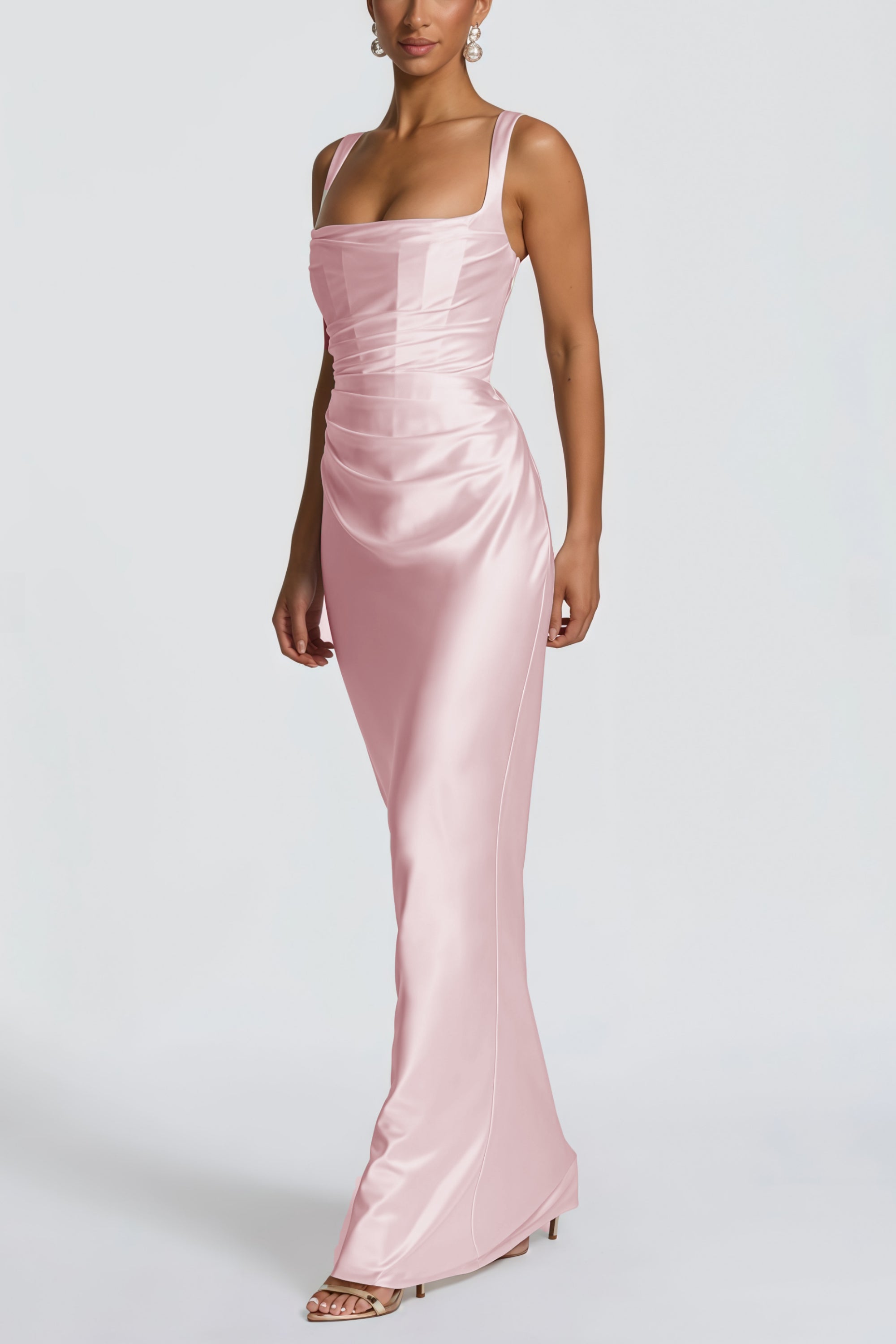 Inmaculada Pink Ruched Satin Maxi Dress