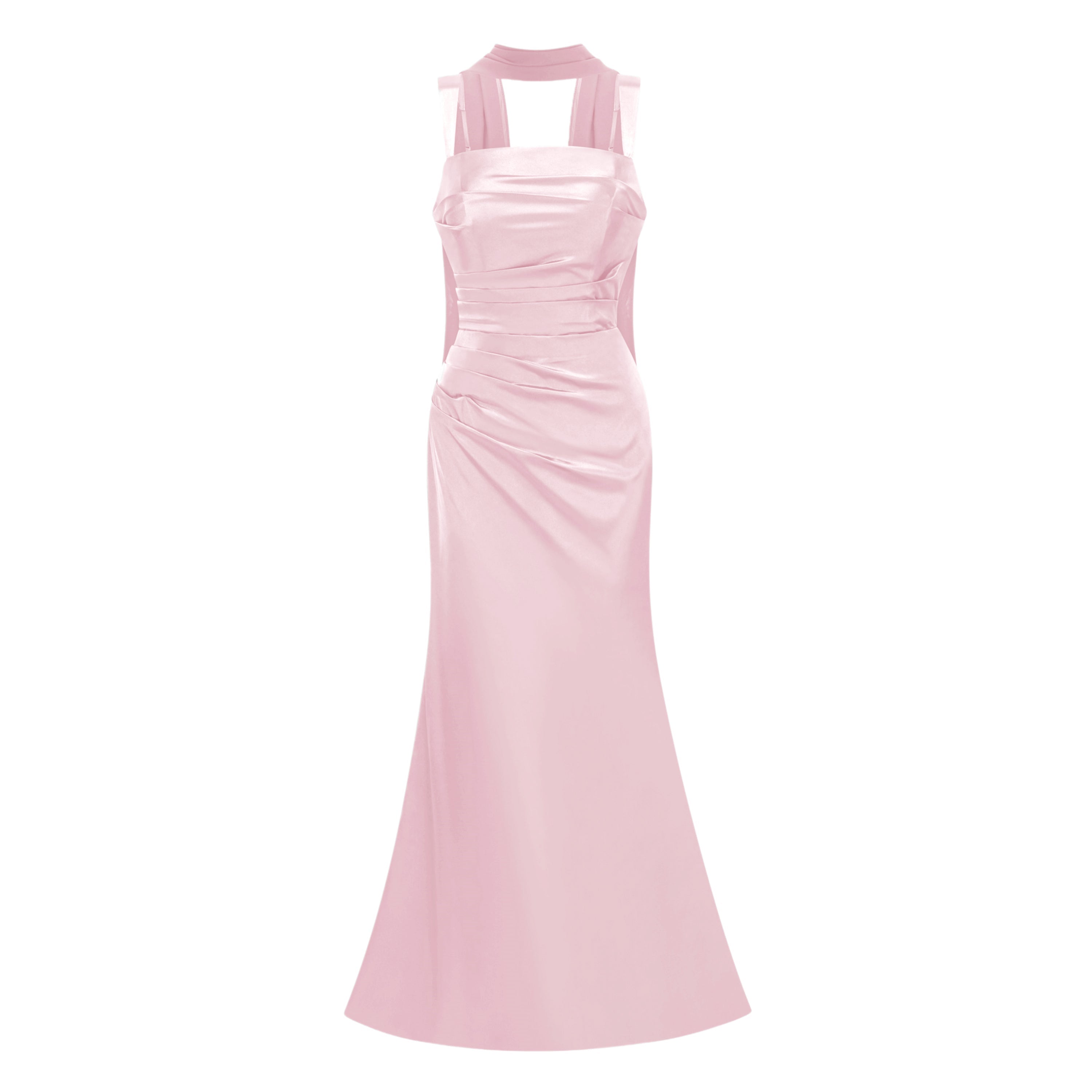 Inmaculada Pink Ruched Satin Maxi Dress