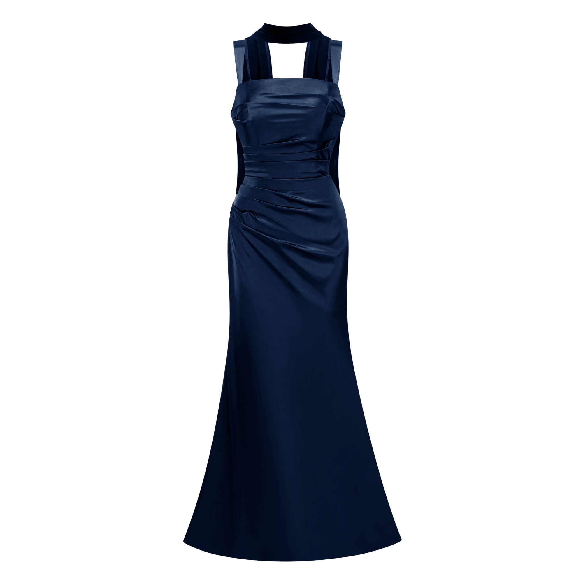 Inmaculada Sapphire Ruched Satin Maxi Dress