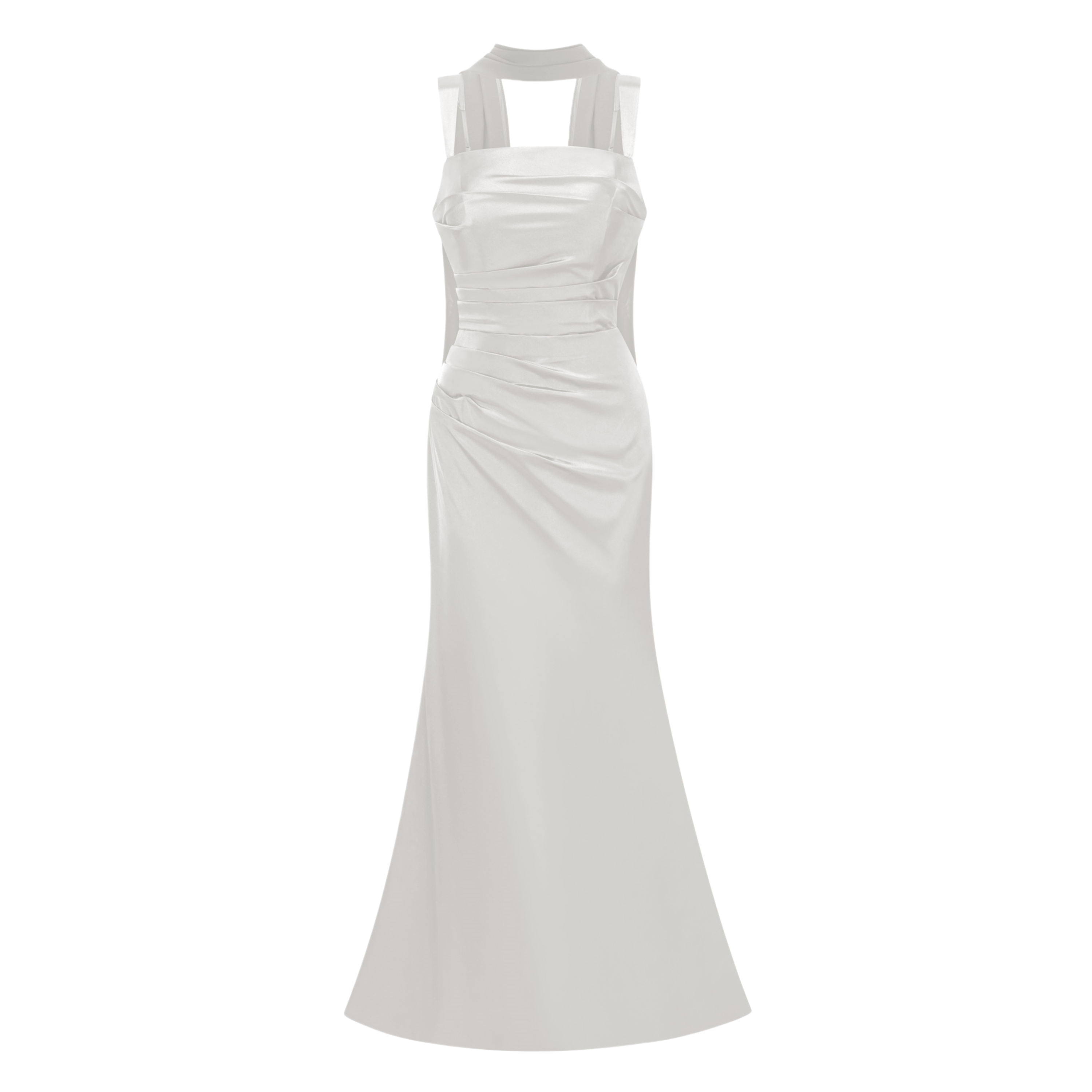 Inmaculada White Ruched Satin Maxi Dress (Without Gloves) (Final Sale-US Only)