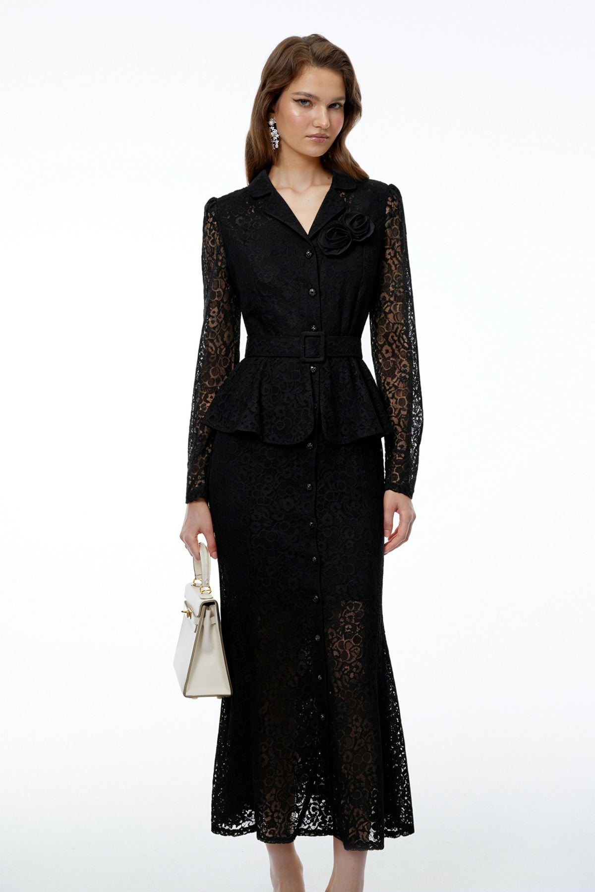 Iona Black Lace Maxi Dress with 3D Florals