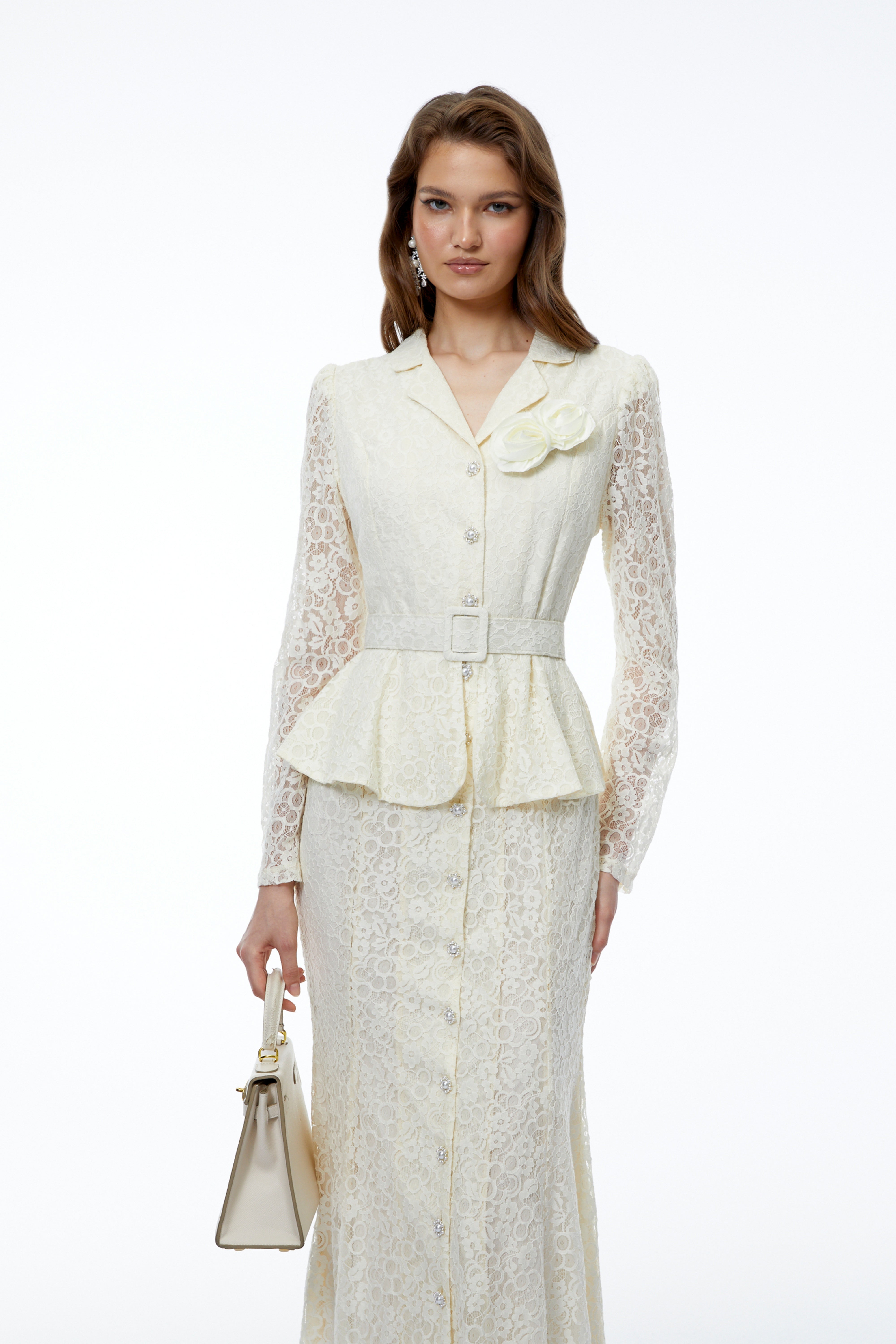 Iona Cream Lace Maxi Dress with 3D Florals