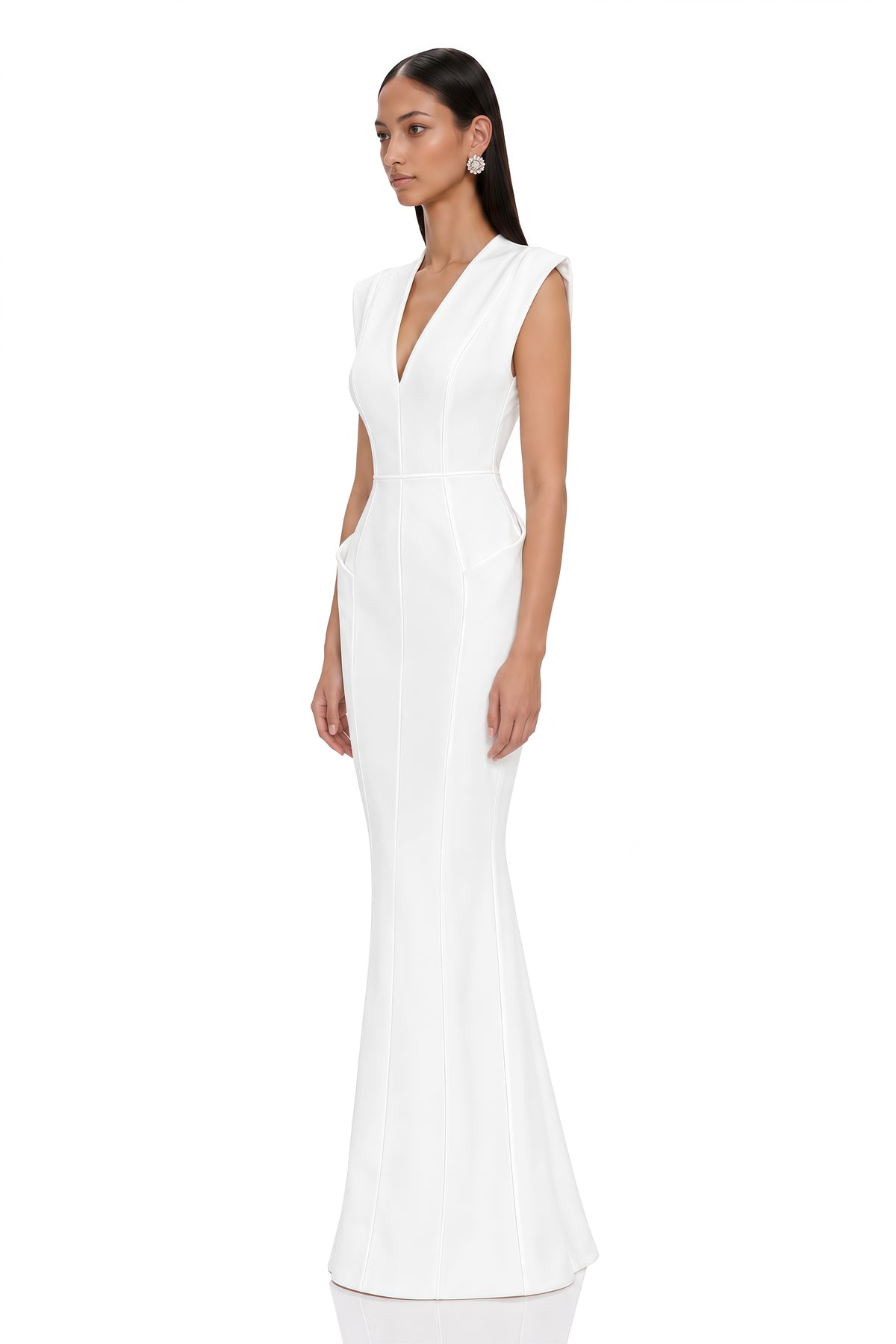 ione white plunge neck sculpted maxi dress