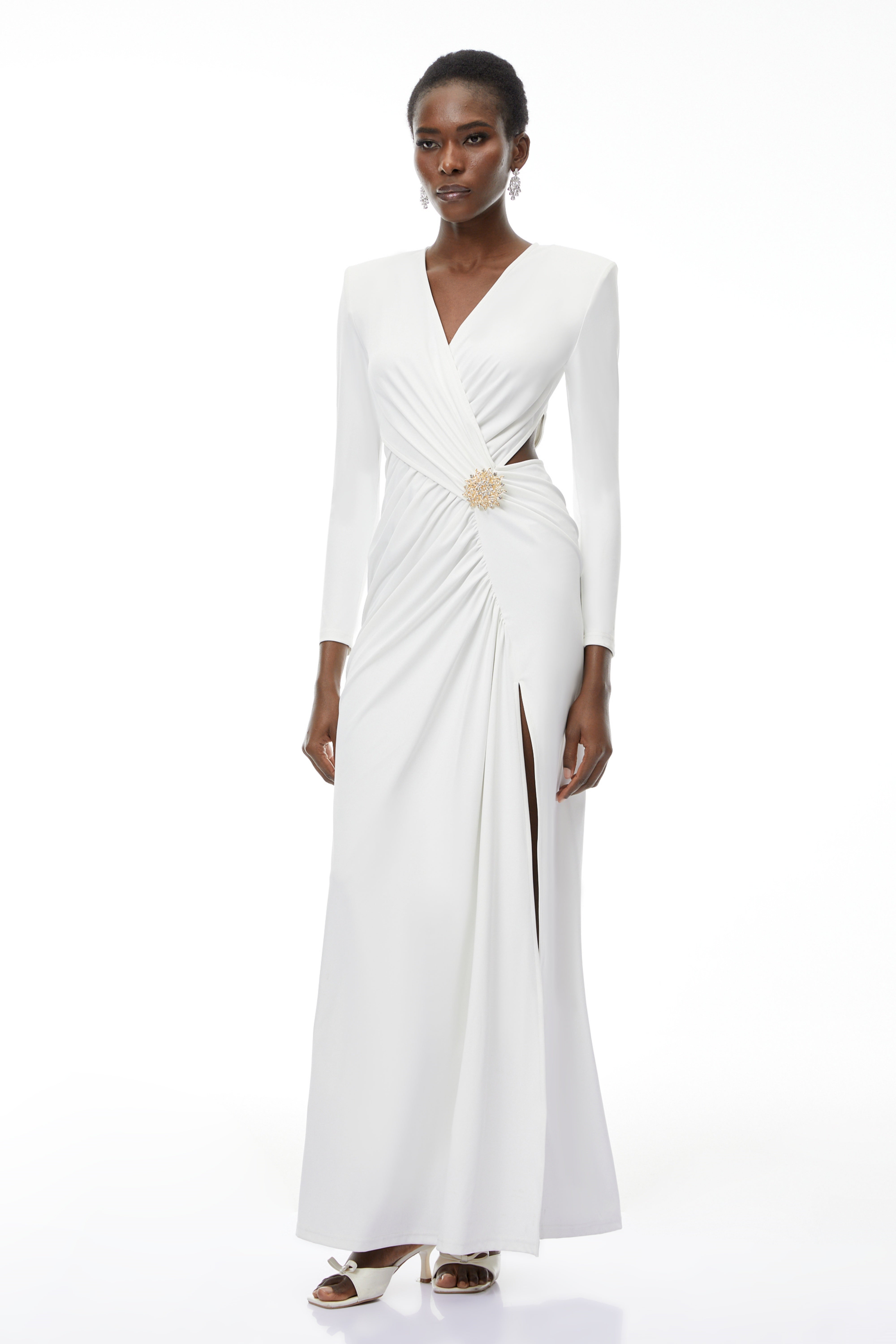 Irena White Cross Front Maxi Dress with Side Slit