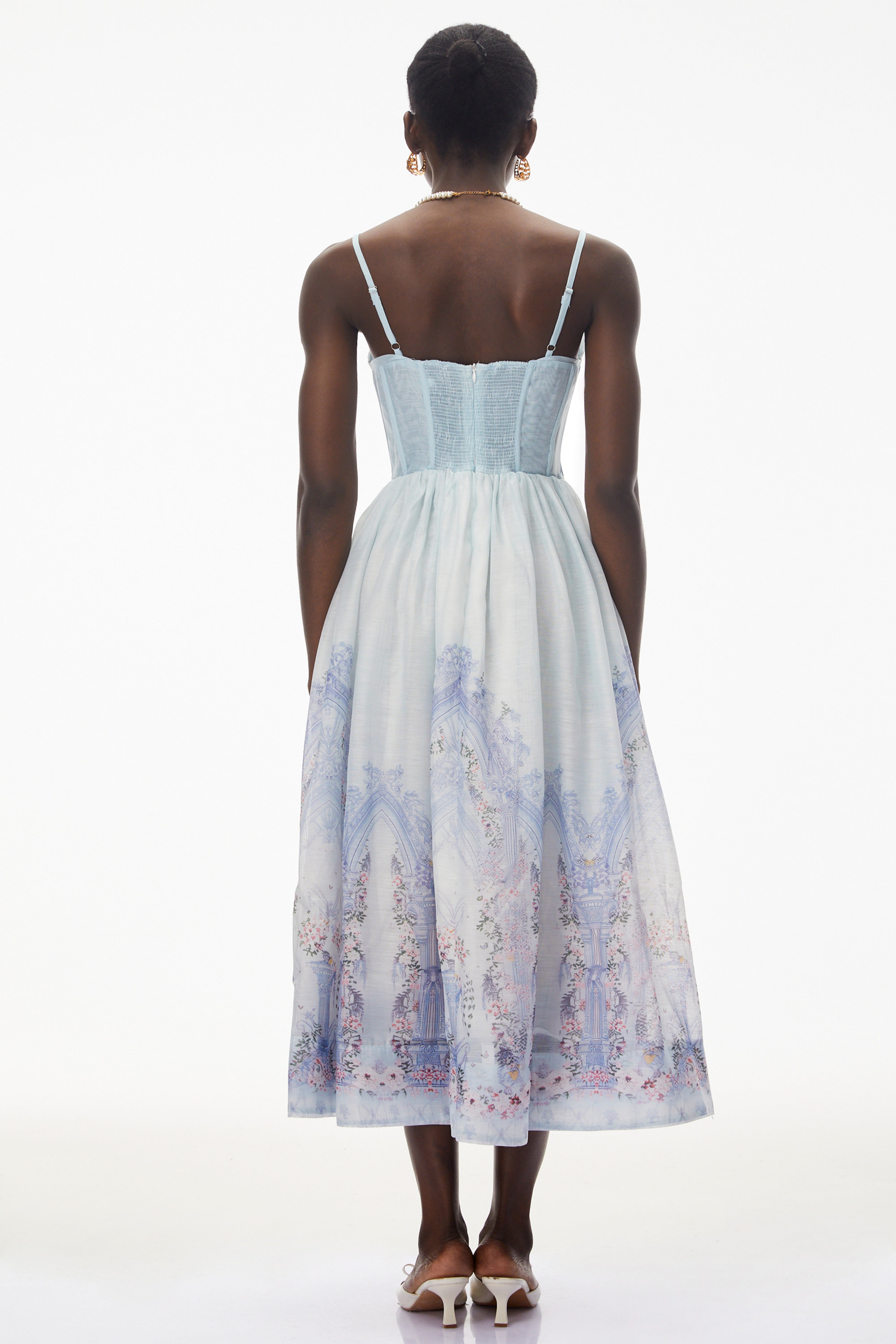 Iris Blue Sleeveless Ruched Midi Dress